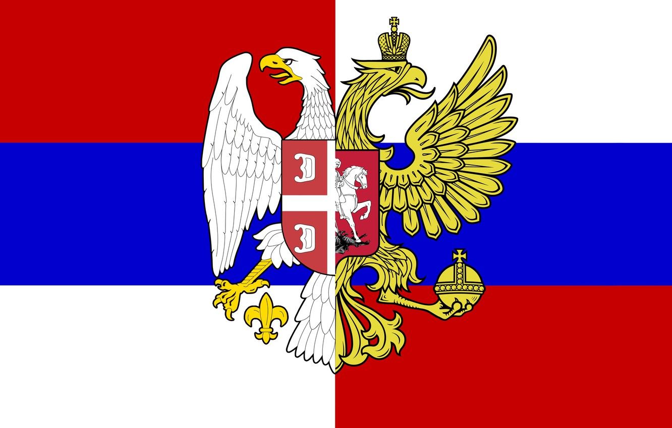 Wallpaper Flag, Tricolor, Coat of arms, Russia, Serbia, Brotherhood, The eagles image for desktop, section текстуры