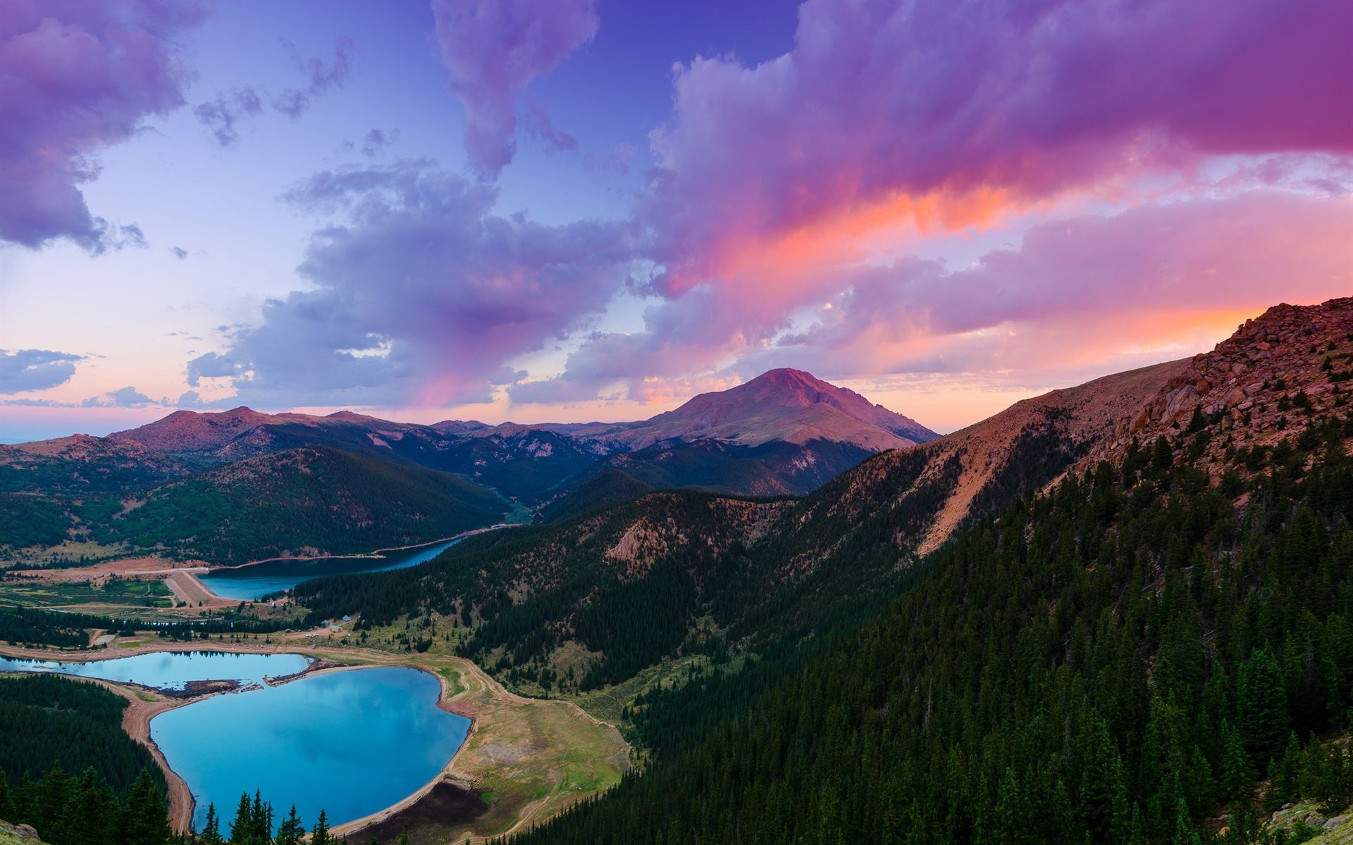 Wallpaper Colorado, USA, mountain, Pikes Peak, lake, forest, sunset 1920x1200 HD Picture, Image