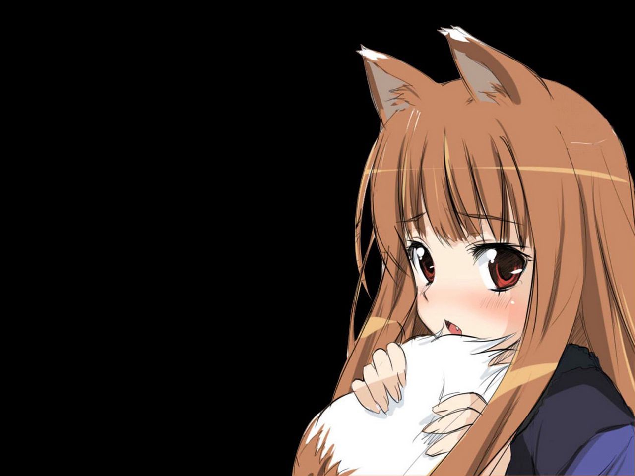 Download wallpaper 1280x960 anime, spice wolf, girl, ears, tail, fear standard 4:3 HD background