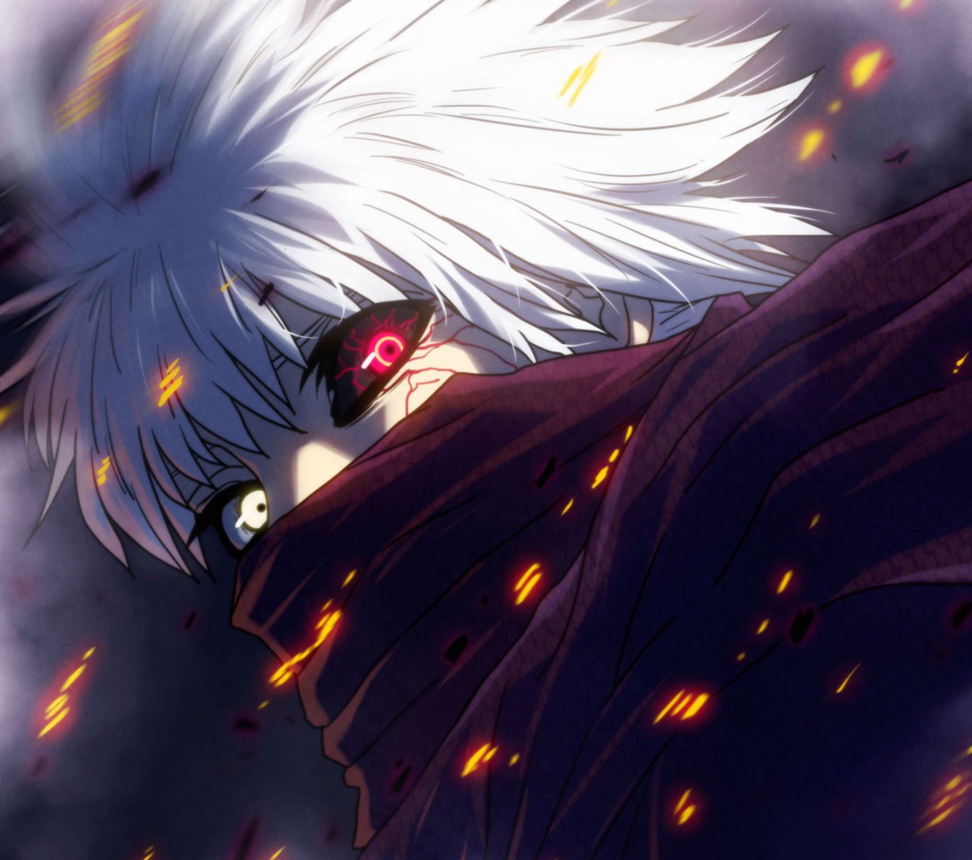 Ken Kaneki, Boy, Scarf, Red Eyes, White Hair, Glowing Eyes, Anime, Heterochromia, Tokyo Ghoul wallpaper. Mocah.org HD Wallpaper