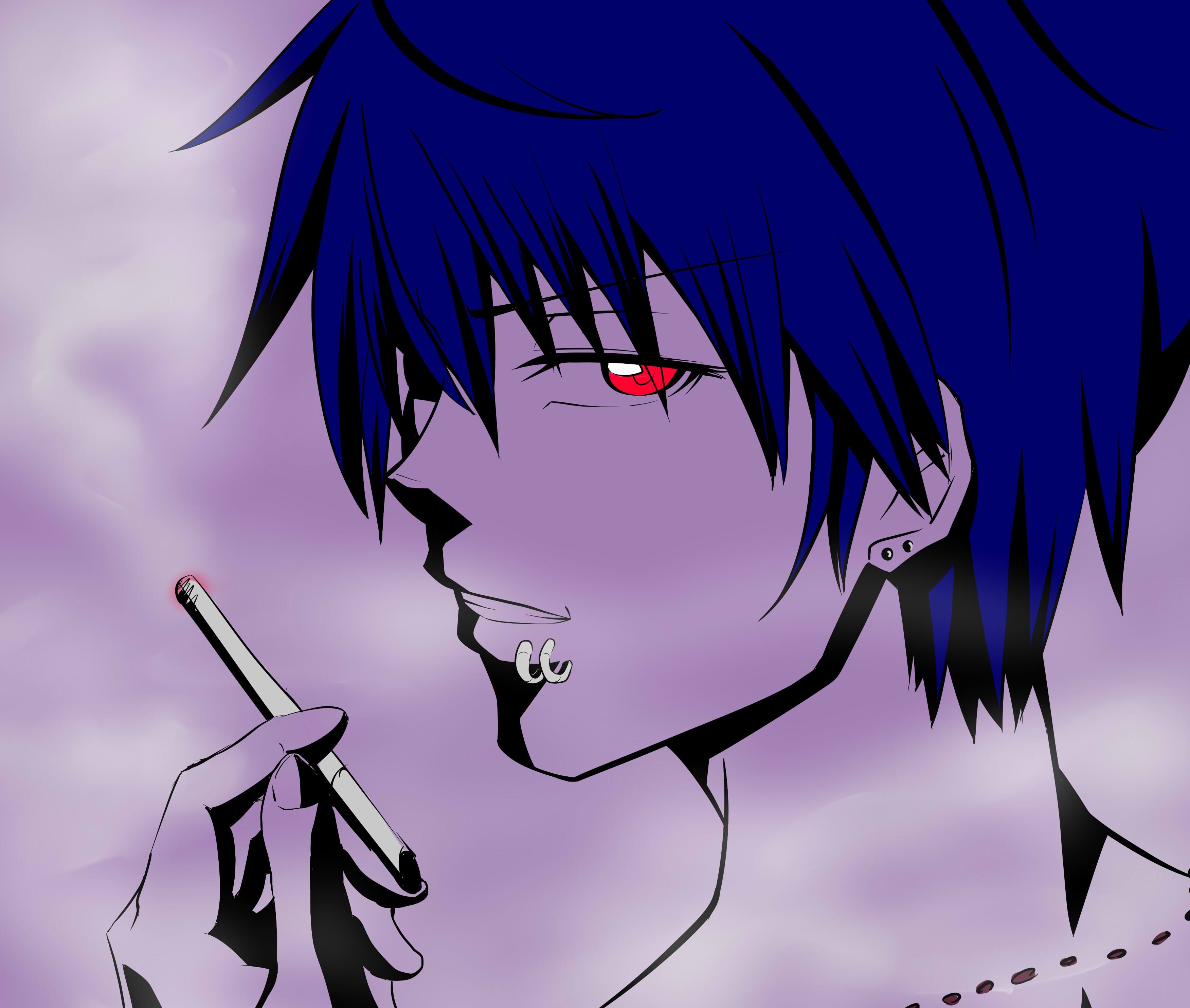 Cigarette, Blue Hair, Smoking, Red Eyes, Boy wallpaper. Mocah.org HD Wallpaper