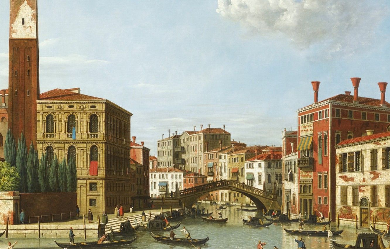 Wallpaper Venice, channel, gondola, Canaletto image for desktop, section живопись