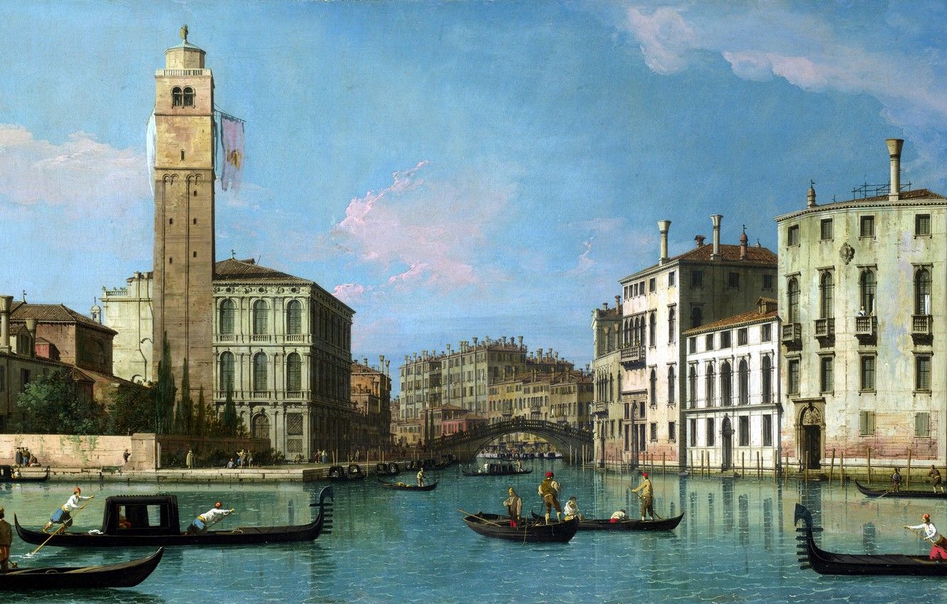 Wallpaper landscape, boat, home, picture, Venice, channel, Canaletto, Venice: Entrance to the Cannaregio image for desktop, section живопись