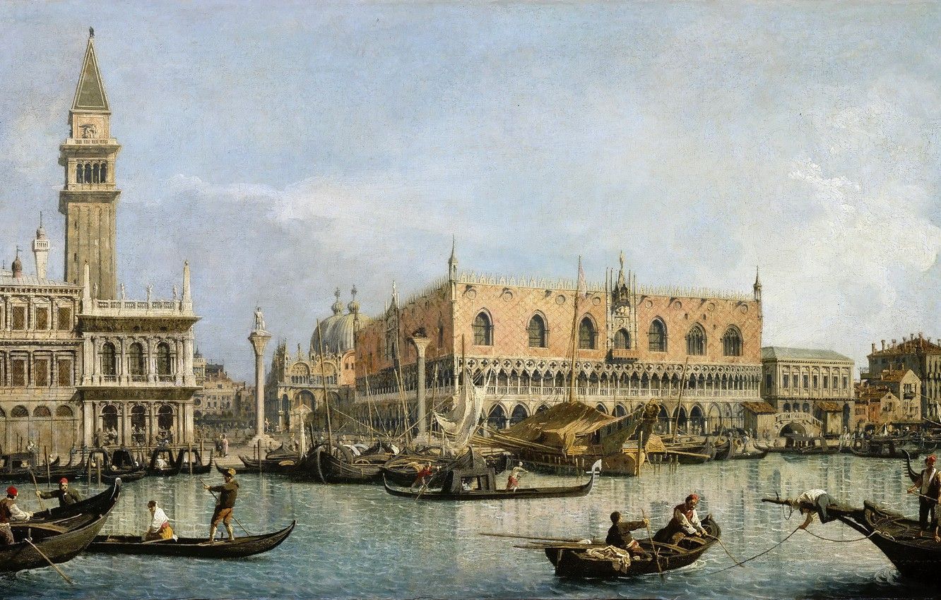 Wallpaper oil, picture, Venice, canvas, The view of the pier from the Doge's Palace from the Gulf o, Italian artist, (Canaletto), Giovanni Antonio Canal image for desktop, section живопись