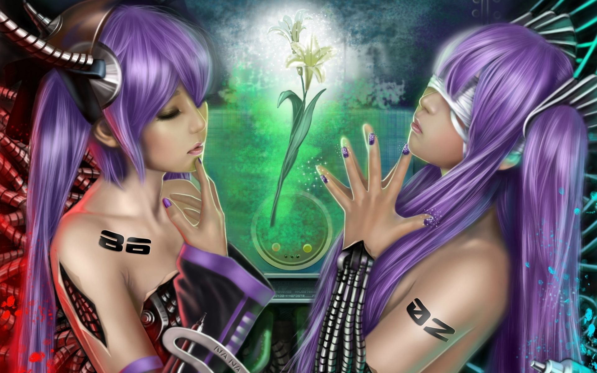 Fantasy sci fi art girl women cyborg robot mech tech flower mood wallpaperx1200