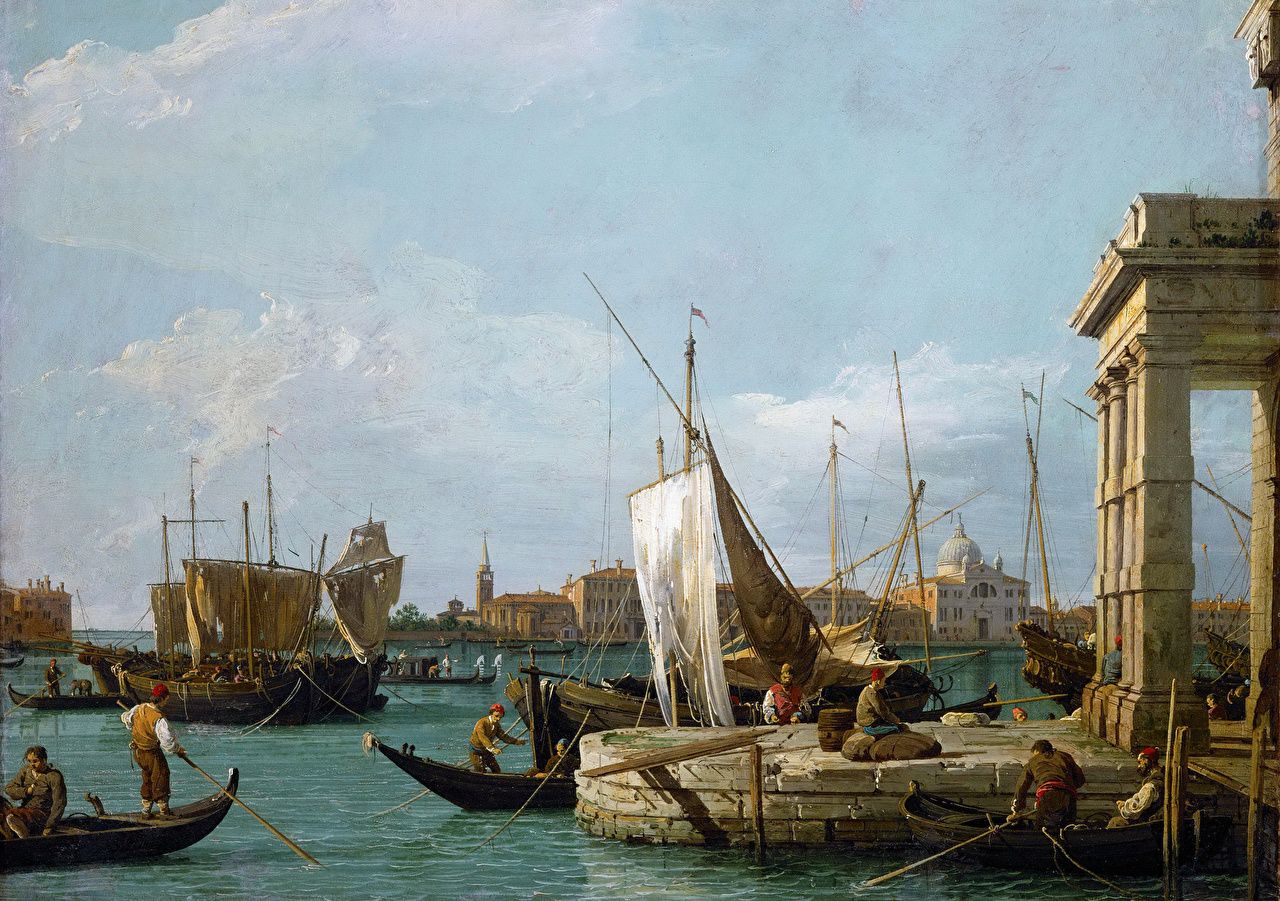 Wallpaper Italy Canaletto The Dogana in Venice Canal Boats Pictorial