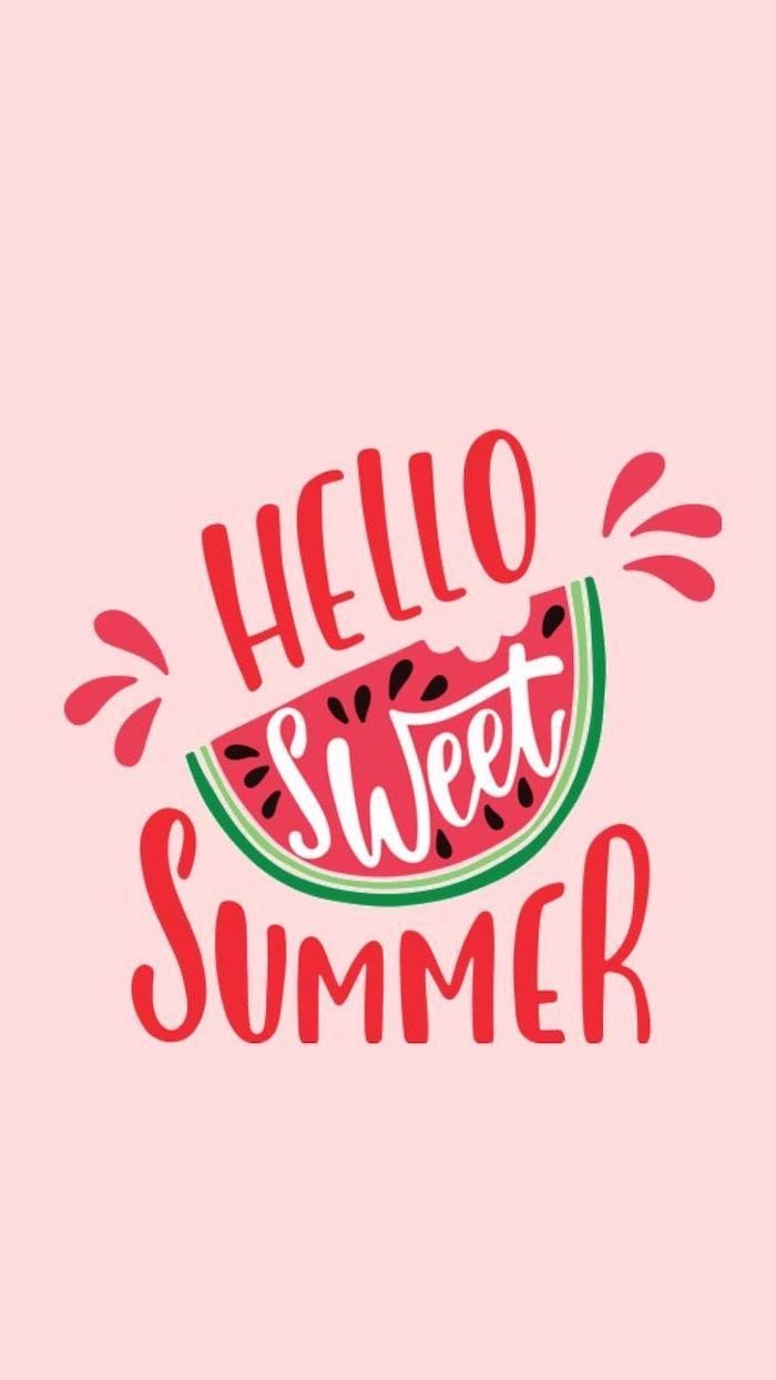 Hello Sweet Summer Sliced Watermelon Drawing Cute Iphone Wallpaper Pink Background. Wallpaper Iphone Summer, Cute Summer Wallpaper, Beautiful Summer Wallpaper