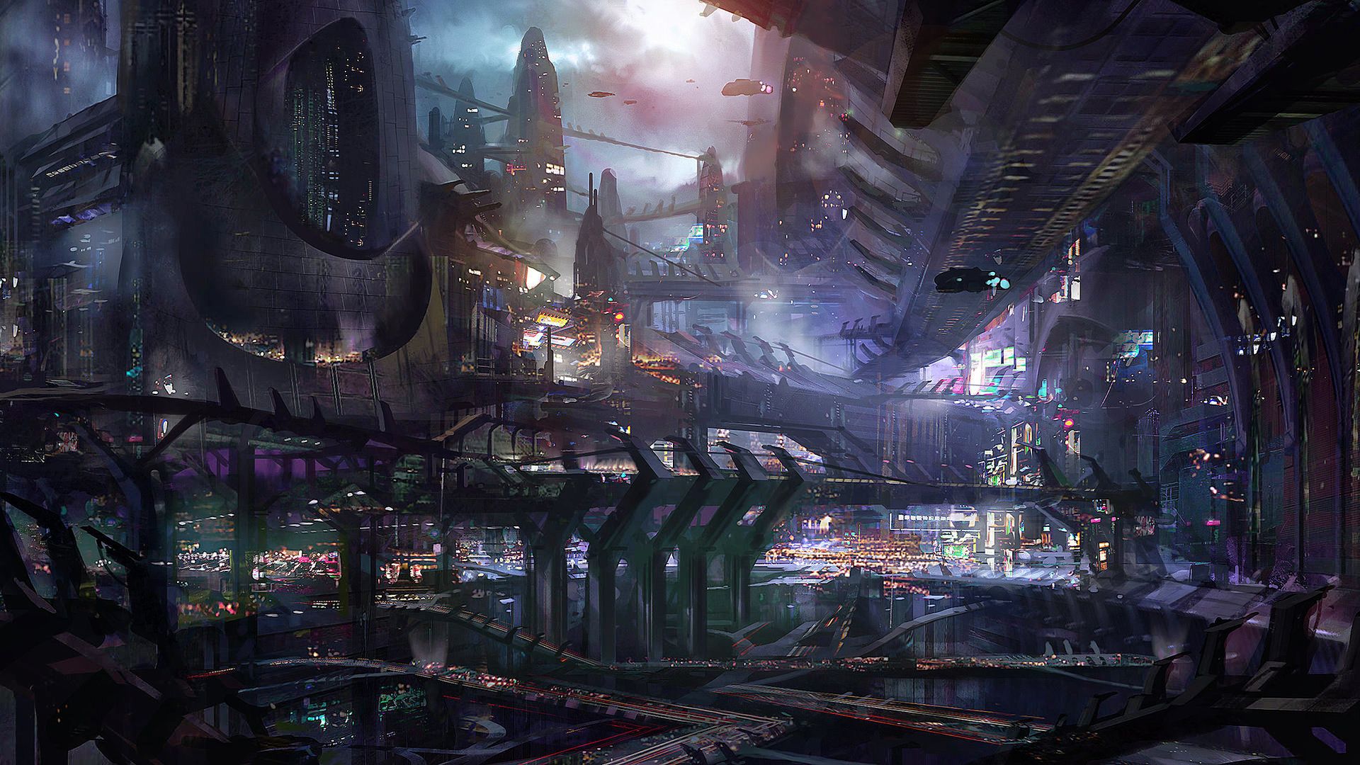 Futuristic cyberpunk anime city - backiee