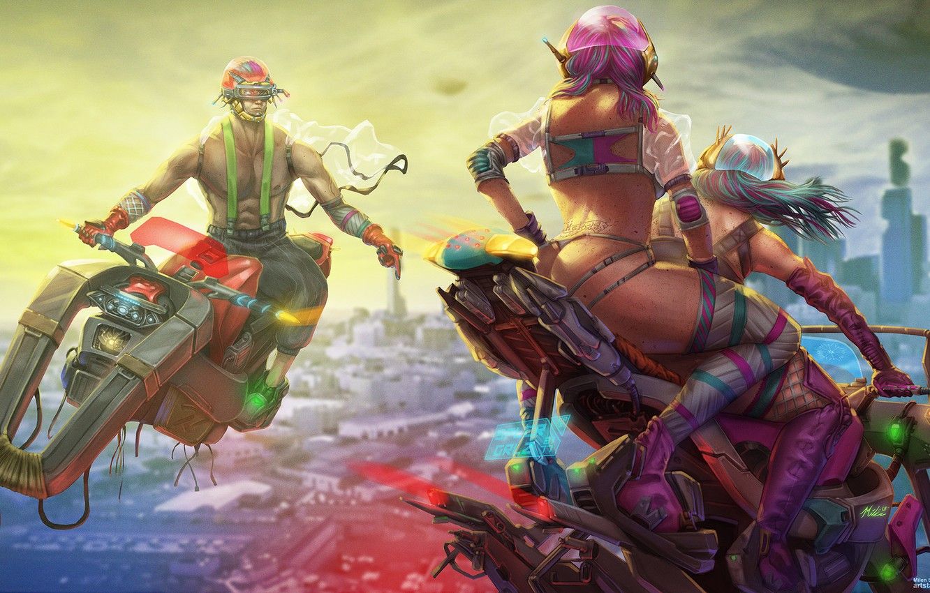 Wallpaper Motorcycle, Bikers, Fantasy, Art, Art, Sci Fi, Biker, Cyberpunk, Science Fiction, Cyberpunk, Mecha, Hoverbike, Hoverbayk, By Milen Parvanov, Milen Parvanov, HB1 Cyber Punk Hover Bikes Image For Desktop, Section прочее