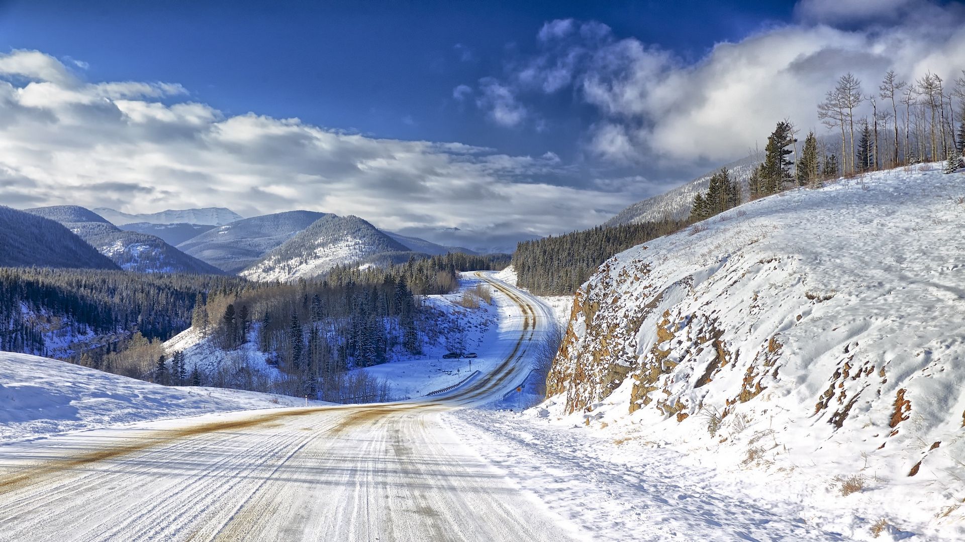 Mountain Winter Snow Road Wallpaper