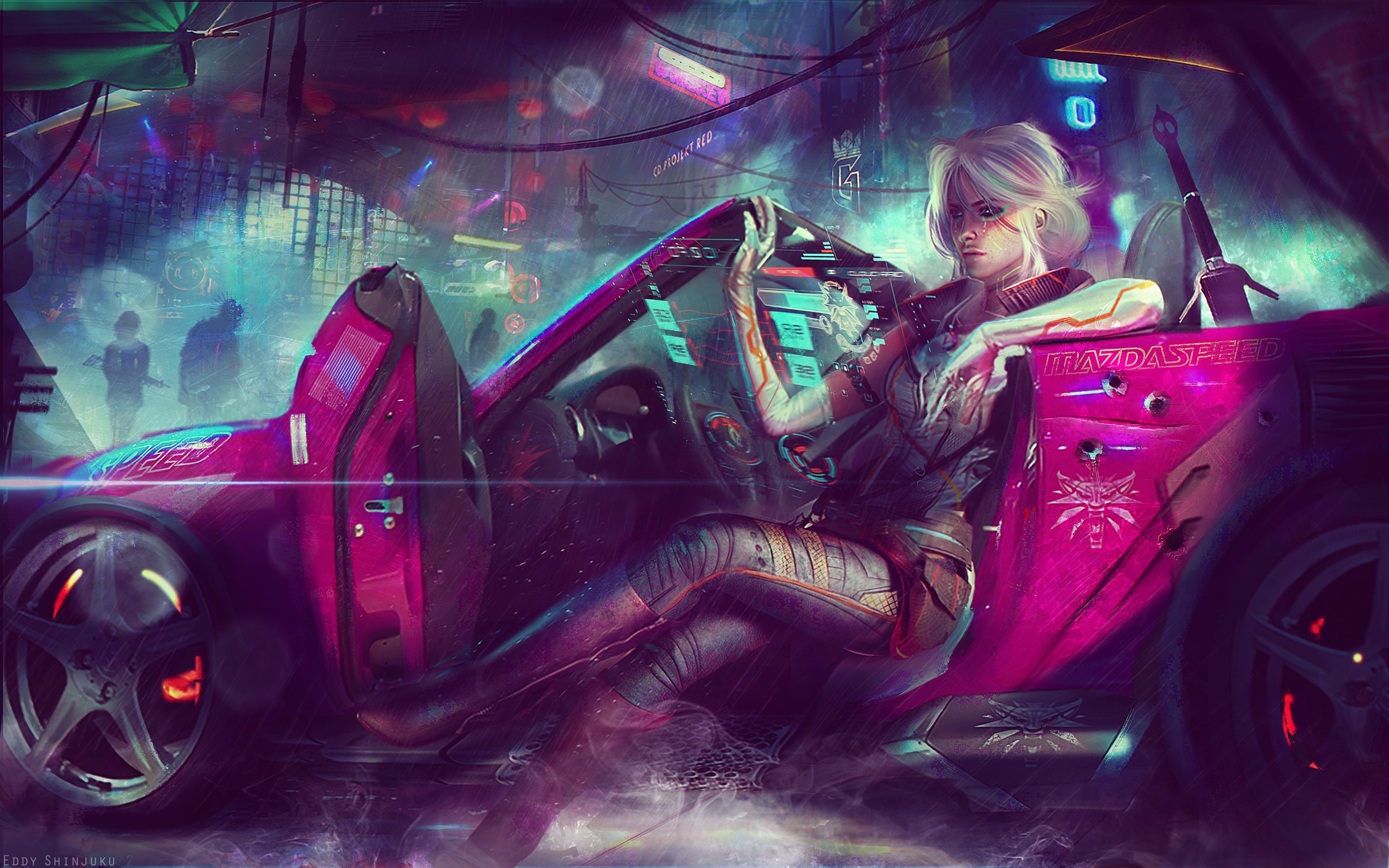 Download 4200x2625 Cyberpunk Sci Fi Games, Futuristic Car, Pretty Woman, Concept Design Wallpaper