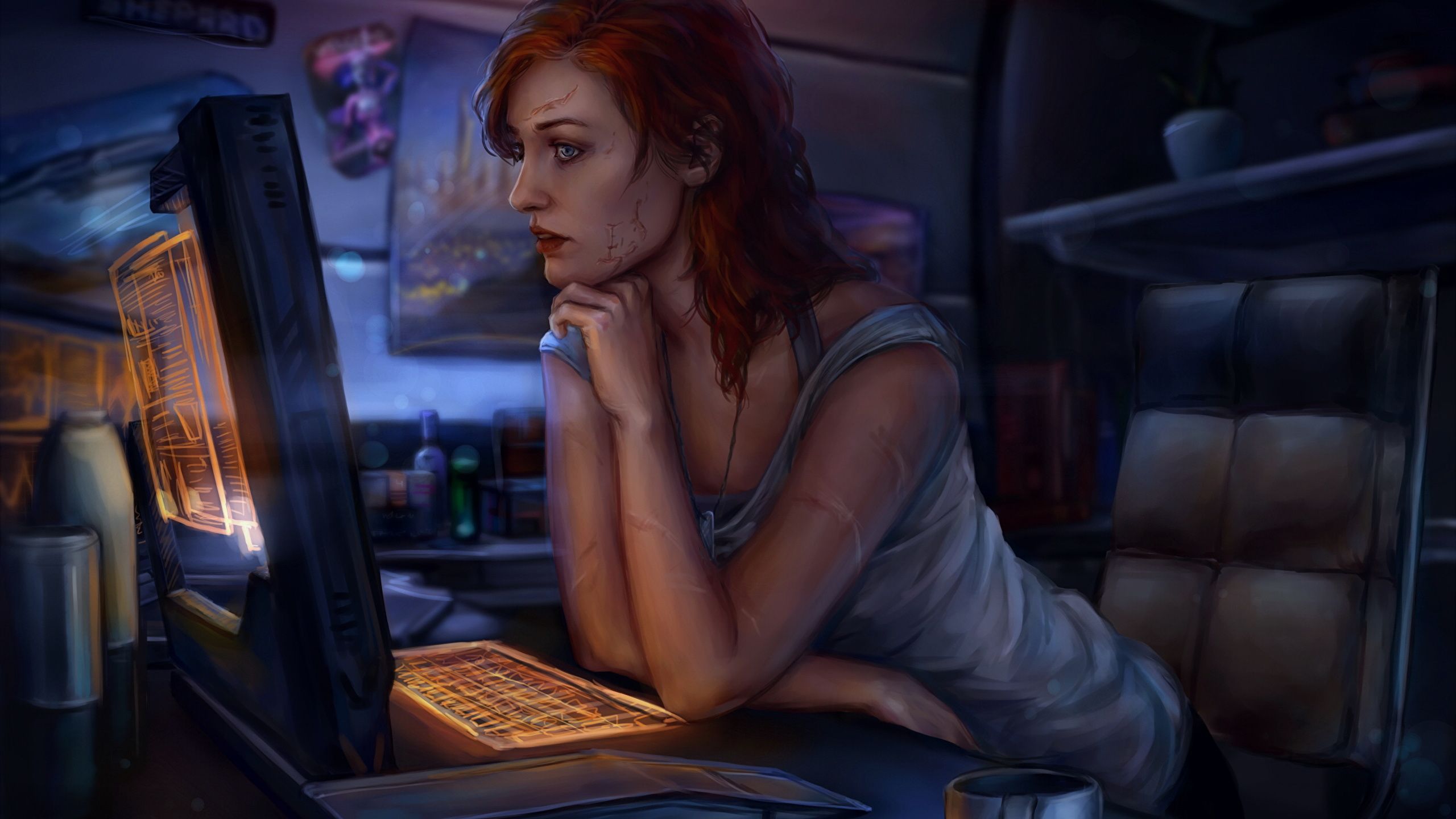 Desktop Wallpaper Mass Effect Redhead girl Girls vdeo 2560x1440