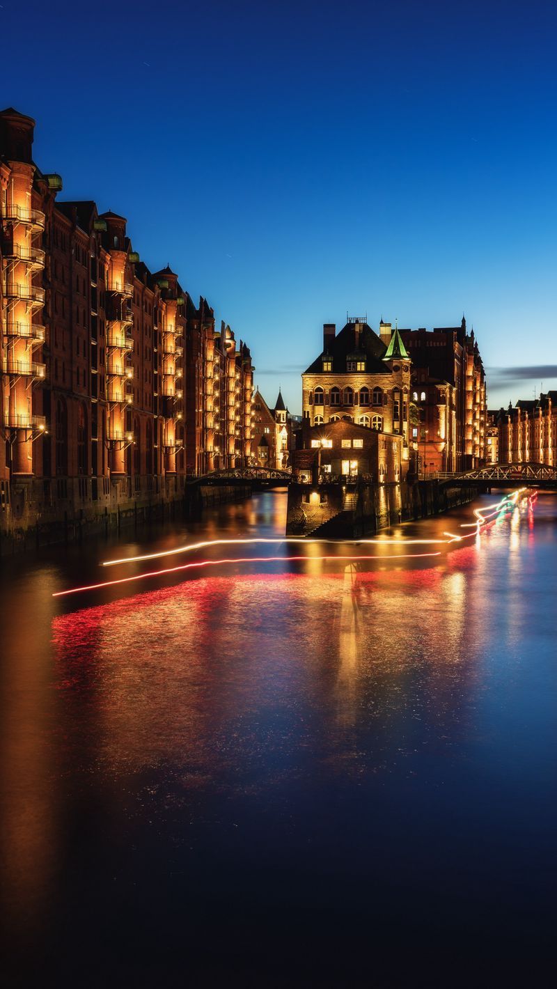 Download Wallpaper 800x1420 Night City, Building, Architecture, Hamburg, Germany Iphone Se 5s 5c 5 For Parallax HD Background