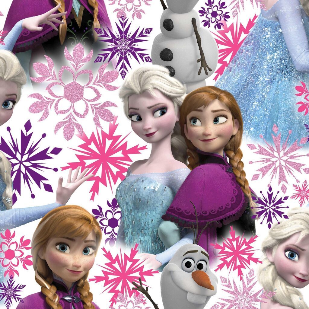 Frozen Anna, Elsa & Olaf Pink Shimmer Wallpaper. Graham & Brown
