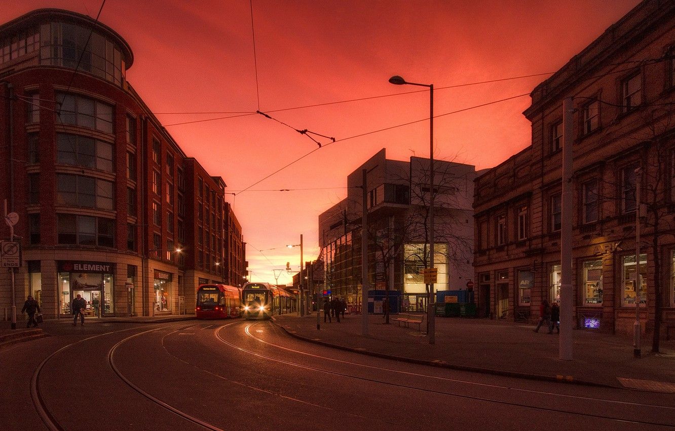 Wallpaper street, England, home, glow, Nottingham image for desktop, section город