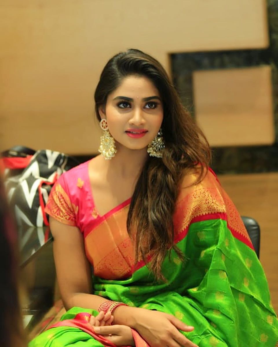 Actress Shivani Narayanan In Traditional Silk Saree Pics. Latest Indian Hollywood Movies Updates, Branding Online and Actress Gallery