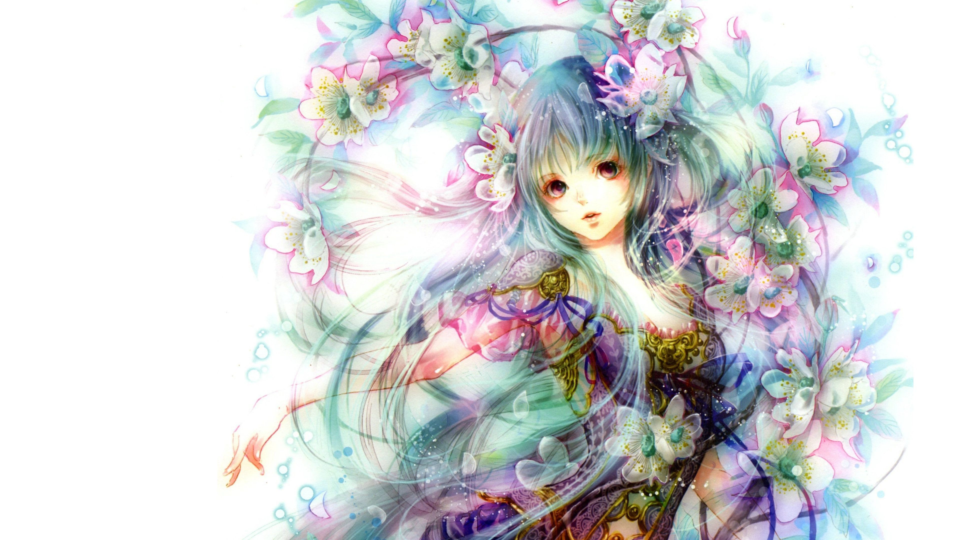 Anime Girl with Flowers Desktop Wallpaper - Anime Wallpaper 4K