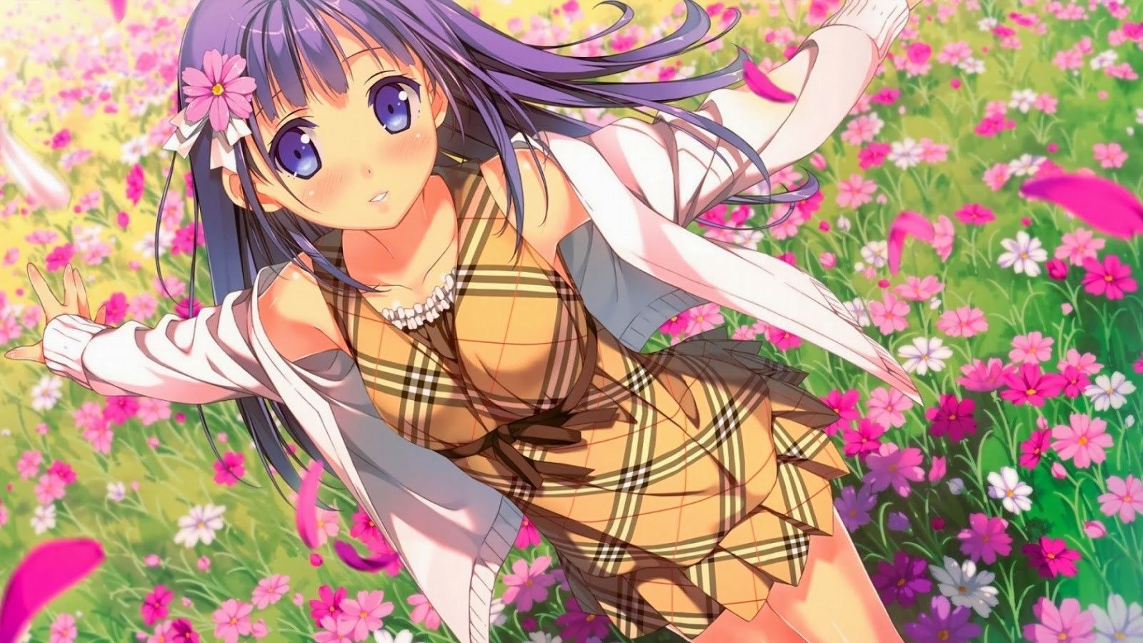 anime Girls, Flowers Wallpaper HD .wallup.net