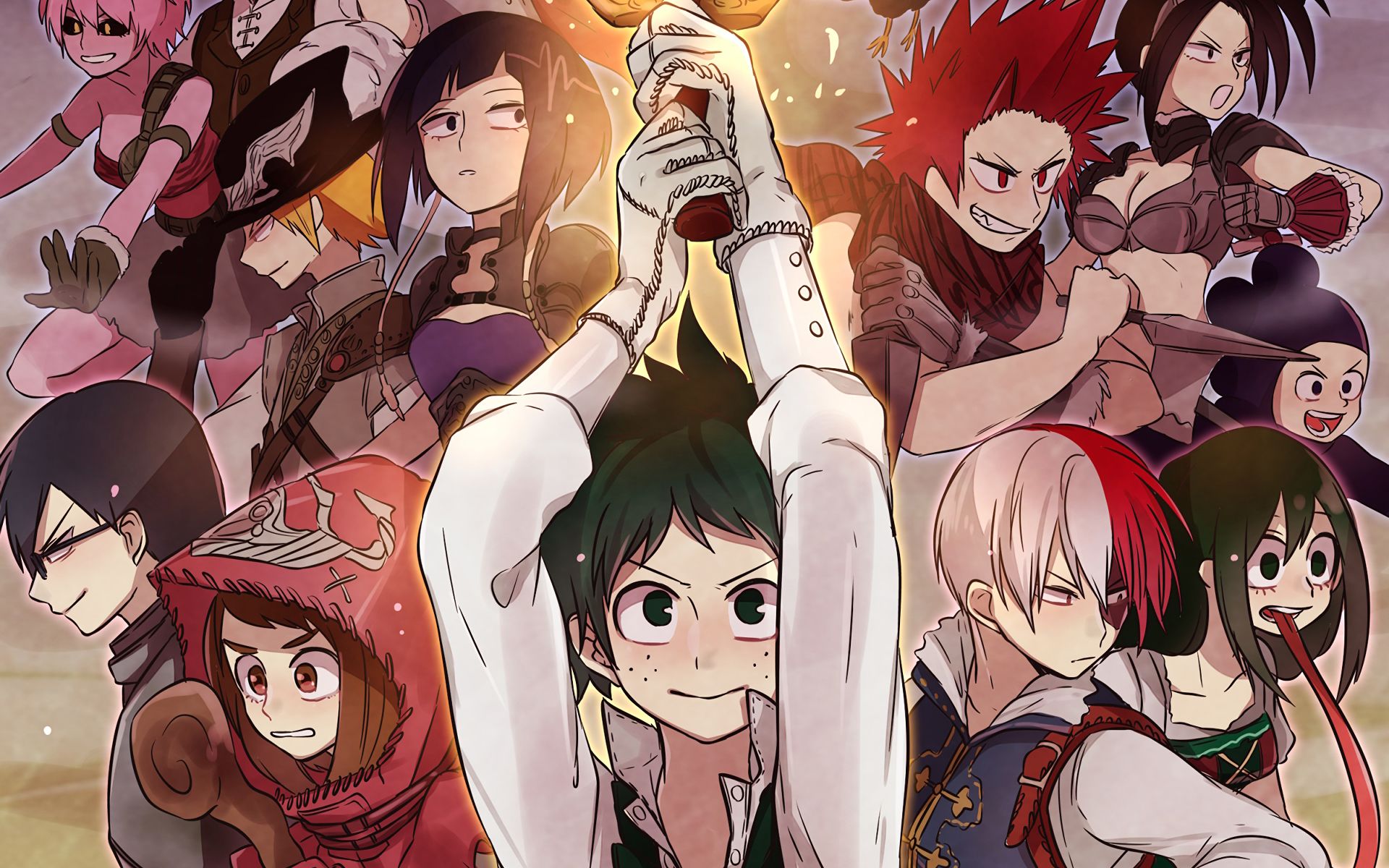 Download wallpaper from anime My Hero Academia with tags: Macbook, Izuku Midoriya, Denki Kaminari, Eijiro Kirishima, Kyoka Jiro, Minoru Mineta, Momo Yaoyorozu, Ochako Uraraka, Shouto Todoroki, Tsuyu Asui, Tenya Iida
