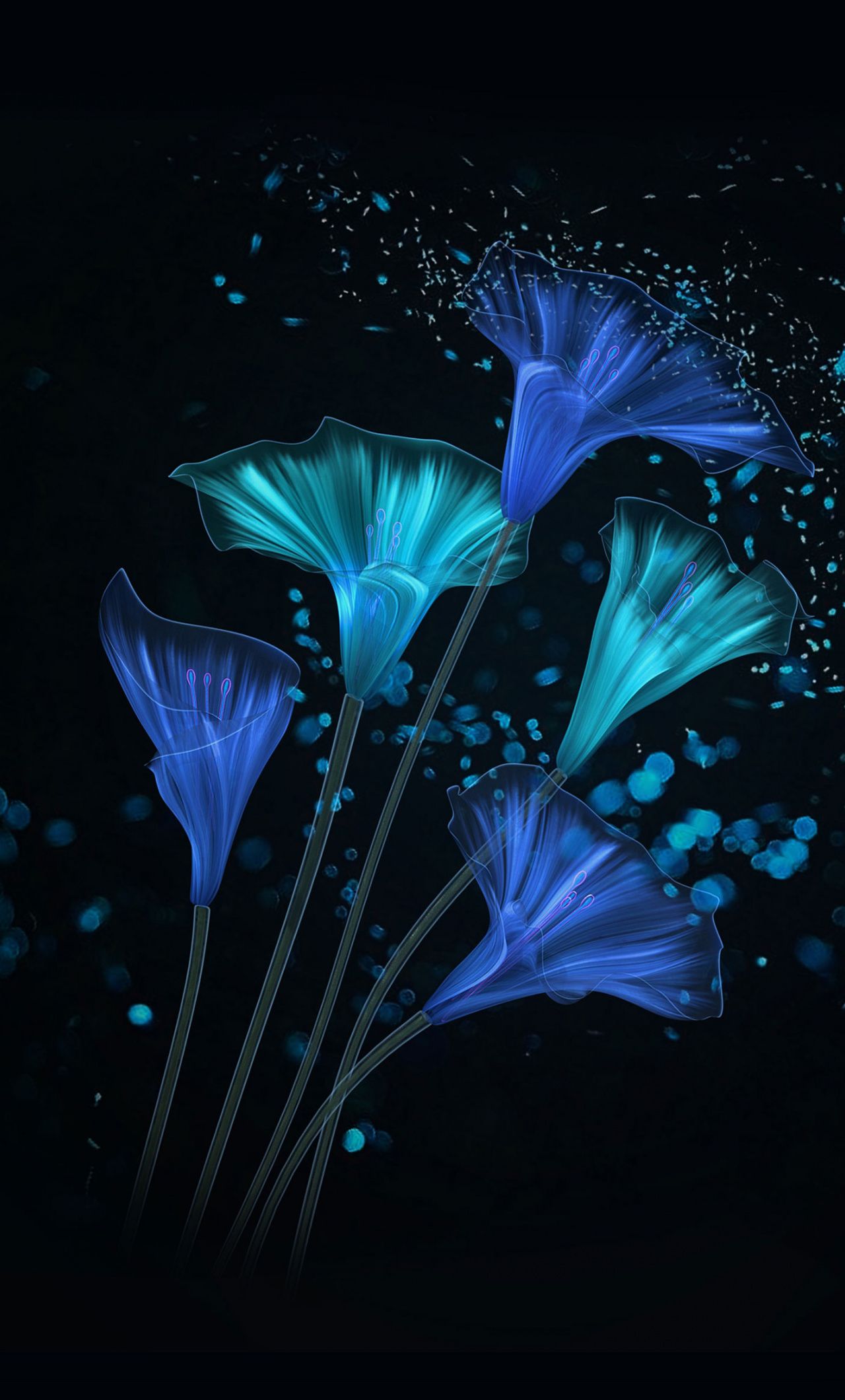 Download Blue flowers, dark, design, abstract wallpaper, 1280x iPhone 6 Plus