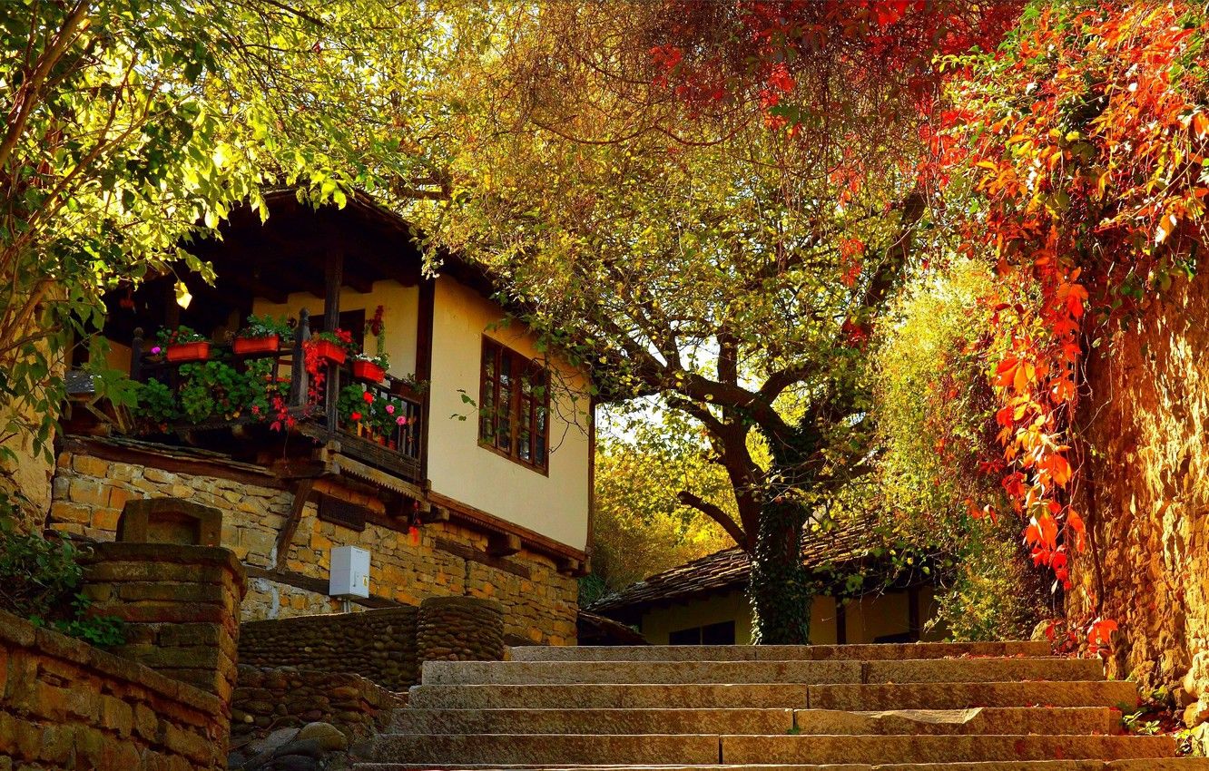 Wallpaper Autumn, House, Stage, House, Fall, Autumn image for desktop, section пейзажи