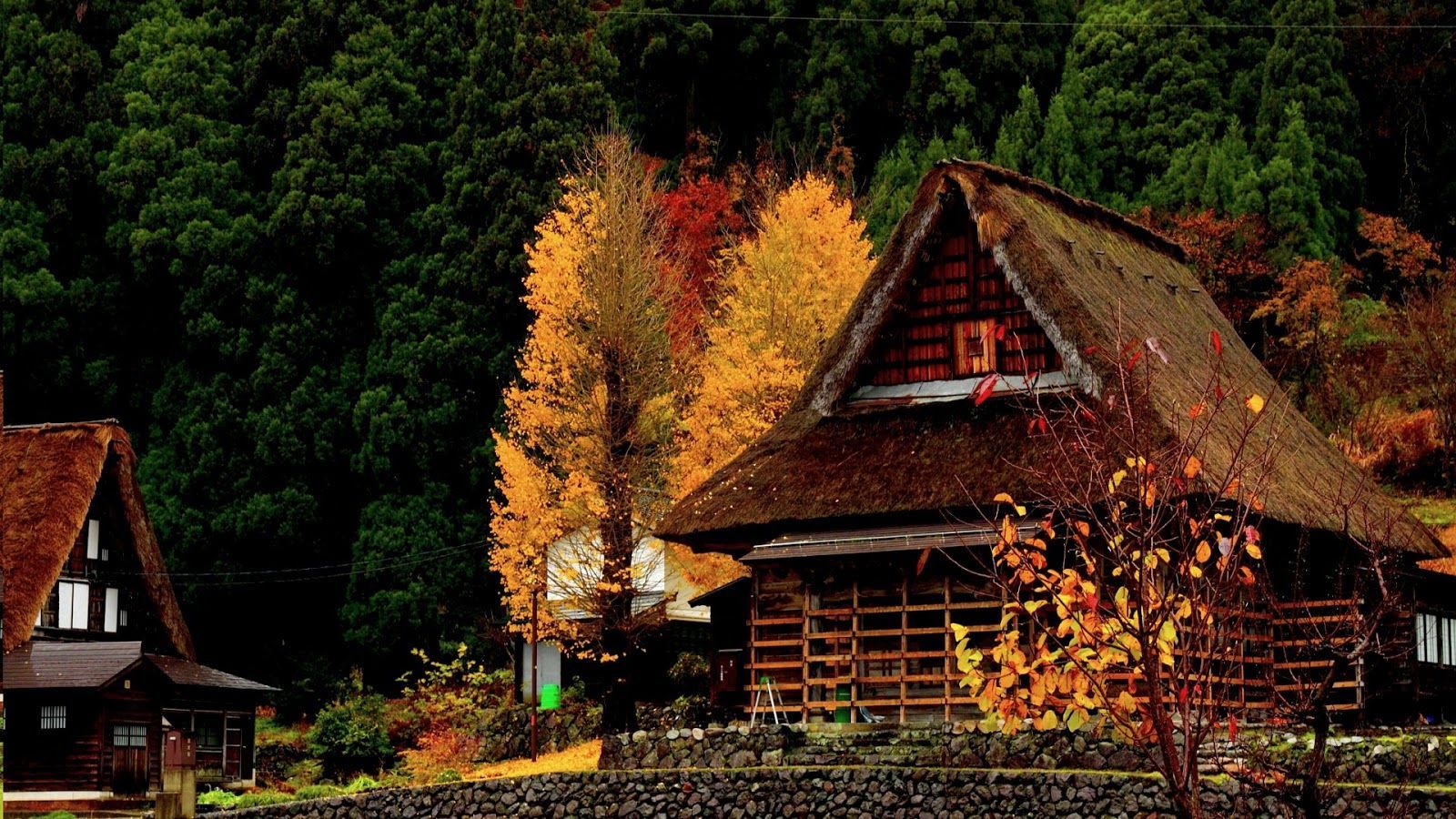 Autumn Cottage Hills House Season Mountains Autuimn Wallpaper Wallpaper. Cottage wallpaper, House seasons, Scenic wallpaper