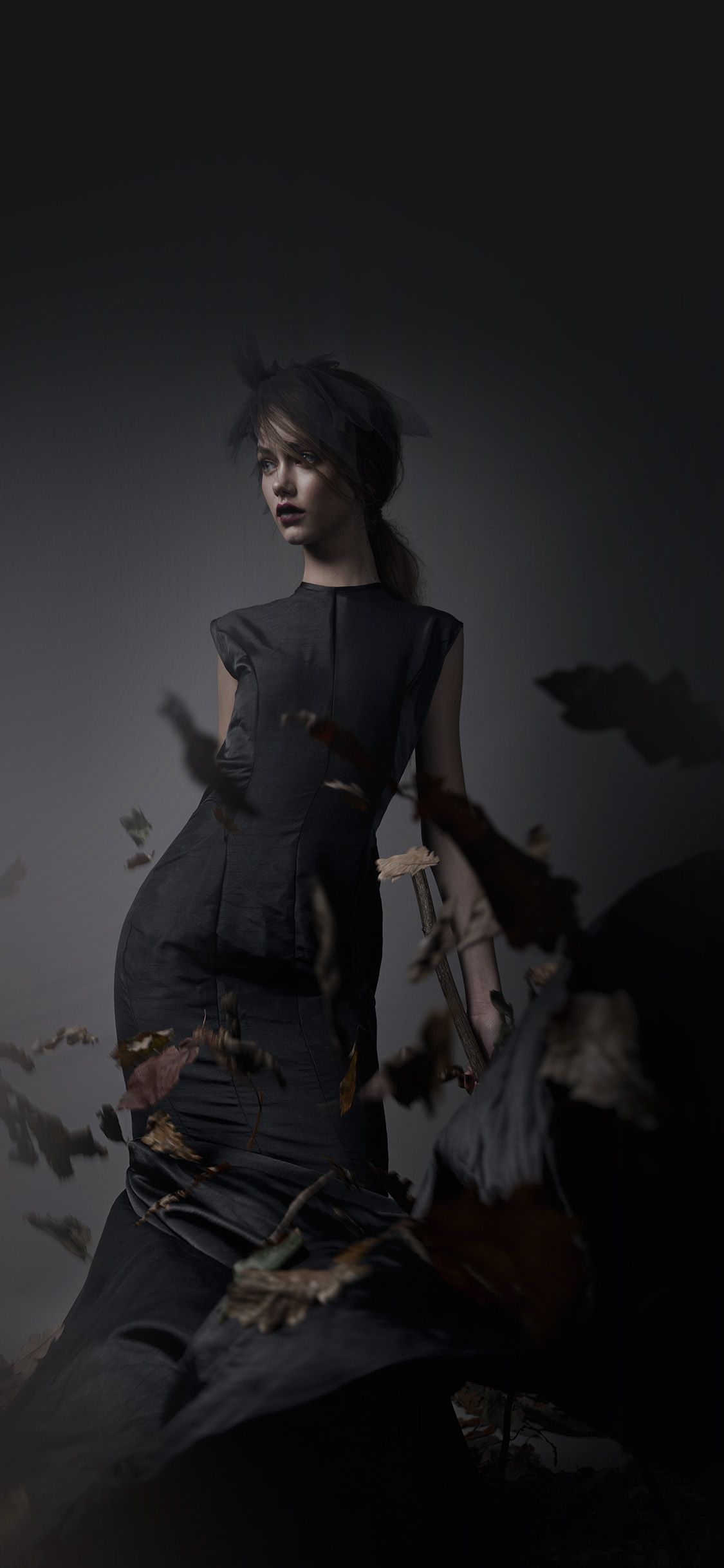 iPhone X wallpaper. girl autumn fall model dark
