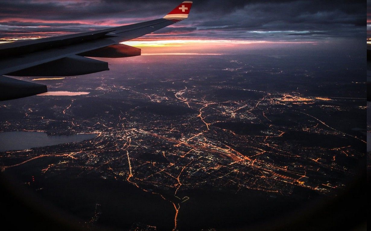 nature, Landscape, Airplane, Window, Cityscape, Clouds, Aerial View, Sunset, Lights, Sky, Flying Wallpaper HD / Desktop and Mobile Background