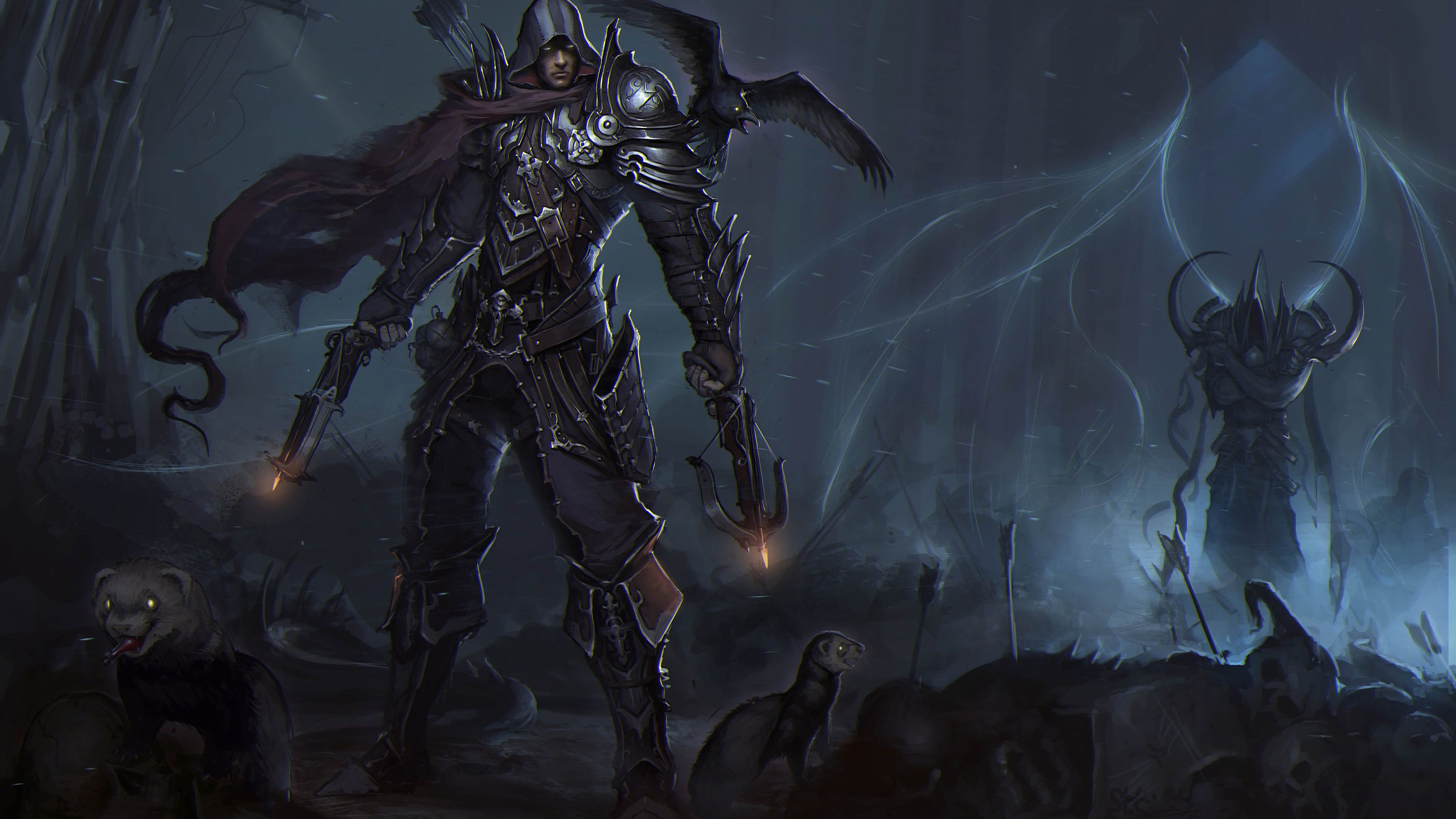 Wallpaper Diablo Crows armour Archers Men demon hunter 3840x2160