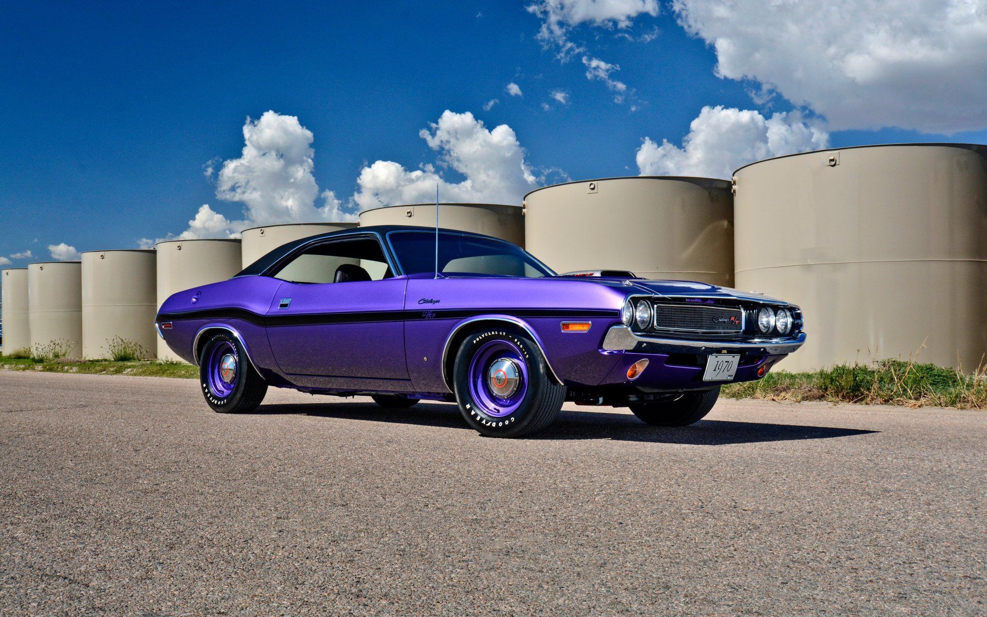 Download wallpaper Dodge Challenger, Retro cars, purple Challenger, american cars, Dodge for desktop with resolution 1920x1200. High Quality HD picture wallpaper