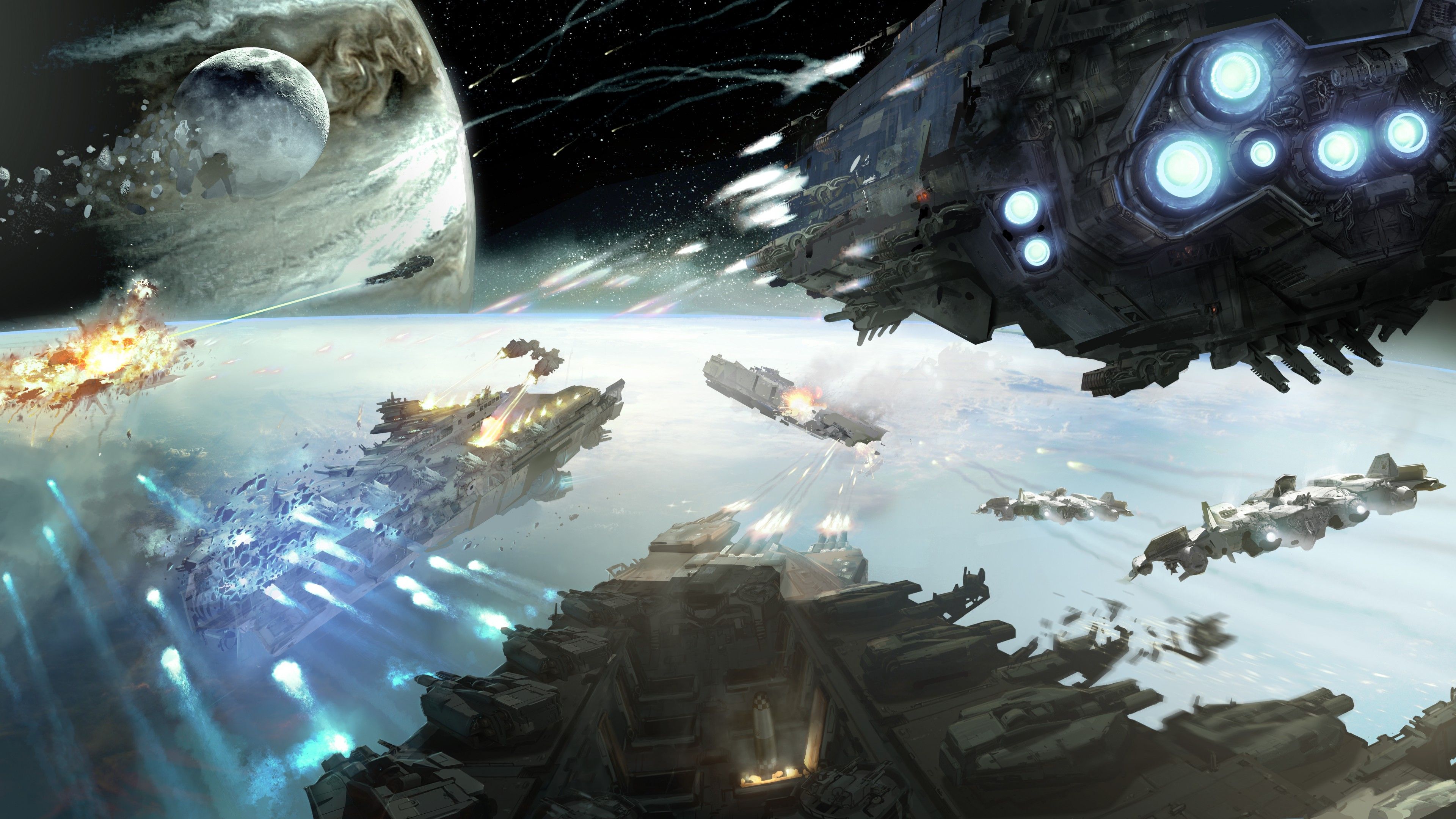 Wallpaper Dreadnought, game, space, battle, planet, starship, fire, galaxy, art, screenshot, 4k, 5k, PC, Art
