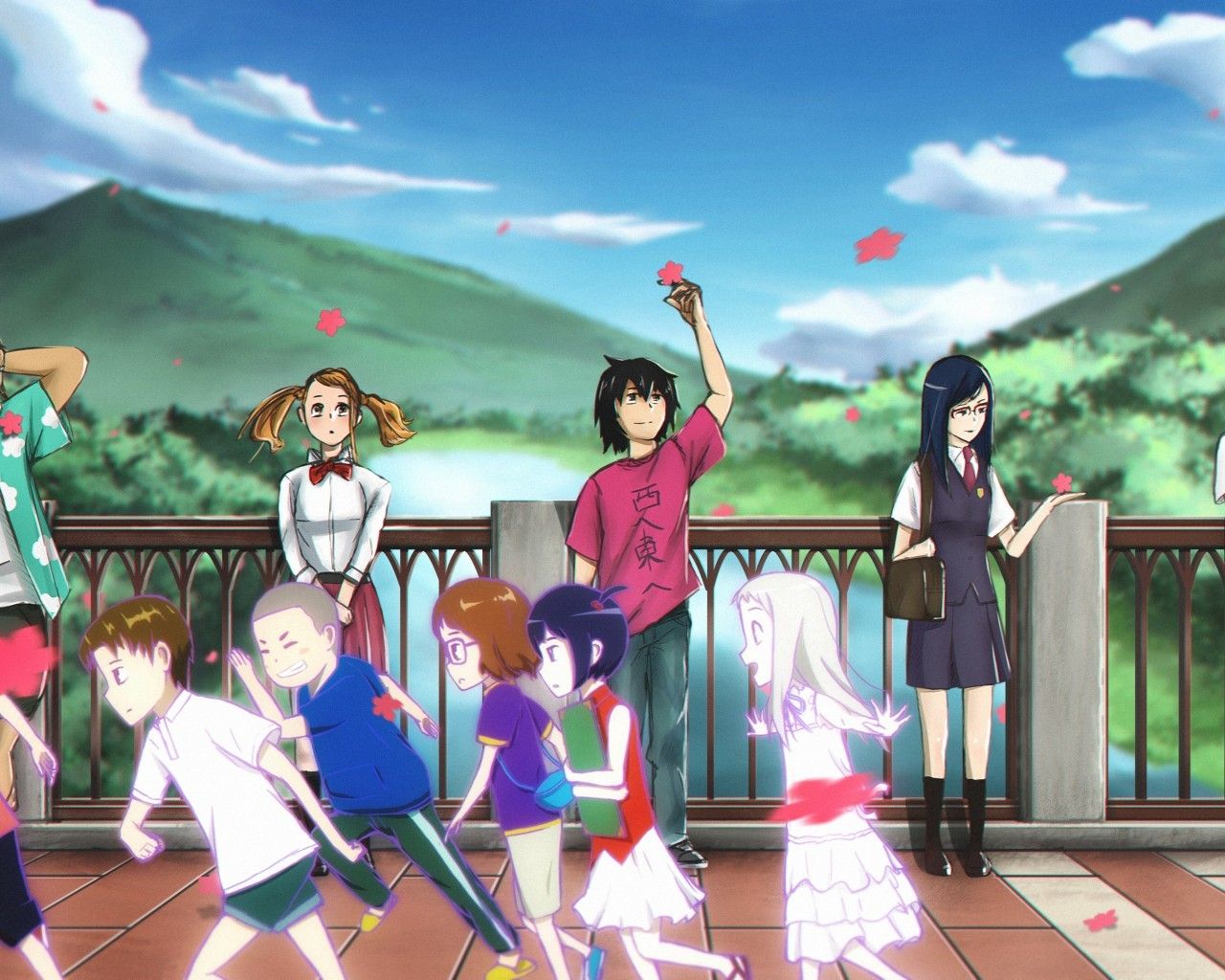 Download 1280x1024 Chiriko Tsurumi, Atsumumu Matsuyuki, Naruko Anjou, Anohana, Jinta Yadomi Wallpaper