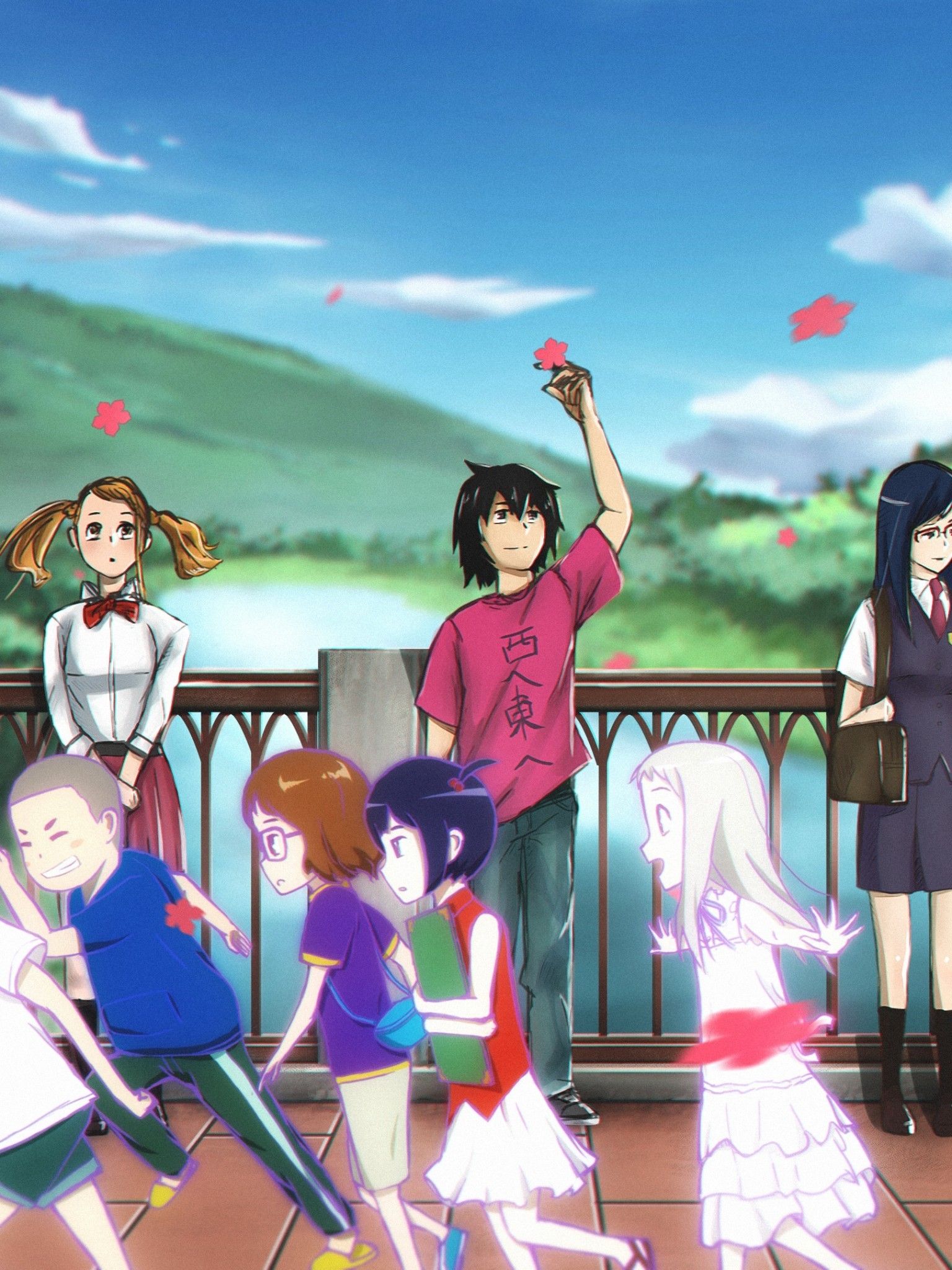 Download 1536x2048 Chiriko Tsurumi, Atsumumu Matsuyuki, Naruko Anjou, Anohana, Jinta Yadomi Wallpaper for Apple iPad Mini, Apple IPad 3, 4