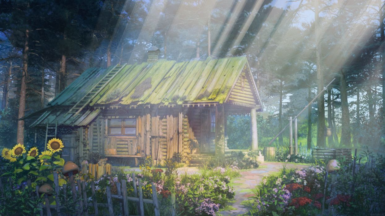 Anime scan flower house original forest wallpaperx1013