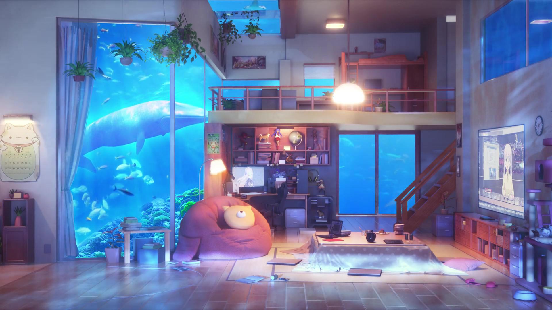 Underwater Condo Anime. Live Wallpaper [1920 x 1080] (Animation Link in Comments)
