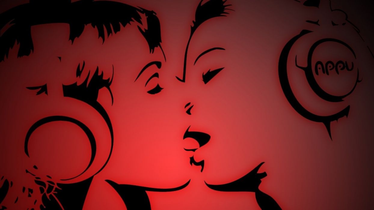 Face Sensuality Sensual Girl Woman Couple Kissing Lips Caress Love Clouse Up Tongue Artwork Headphones Red Djs Wallpaperx1080