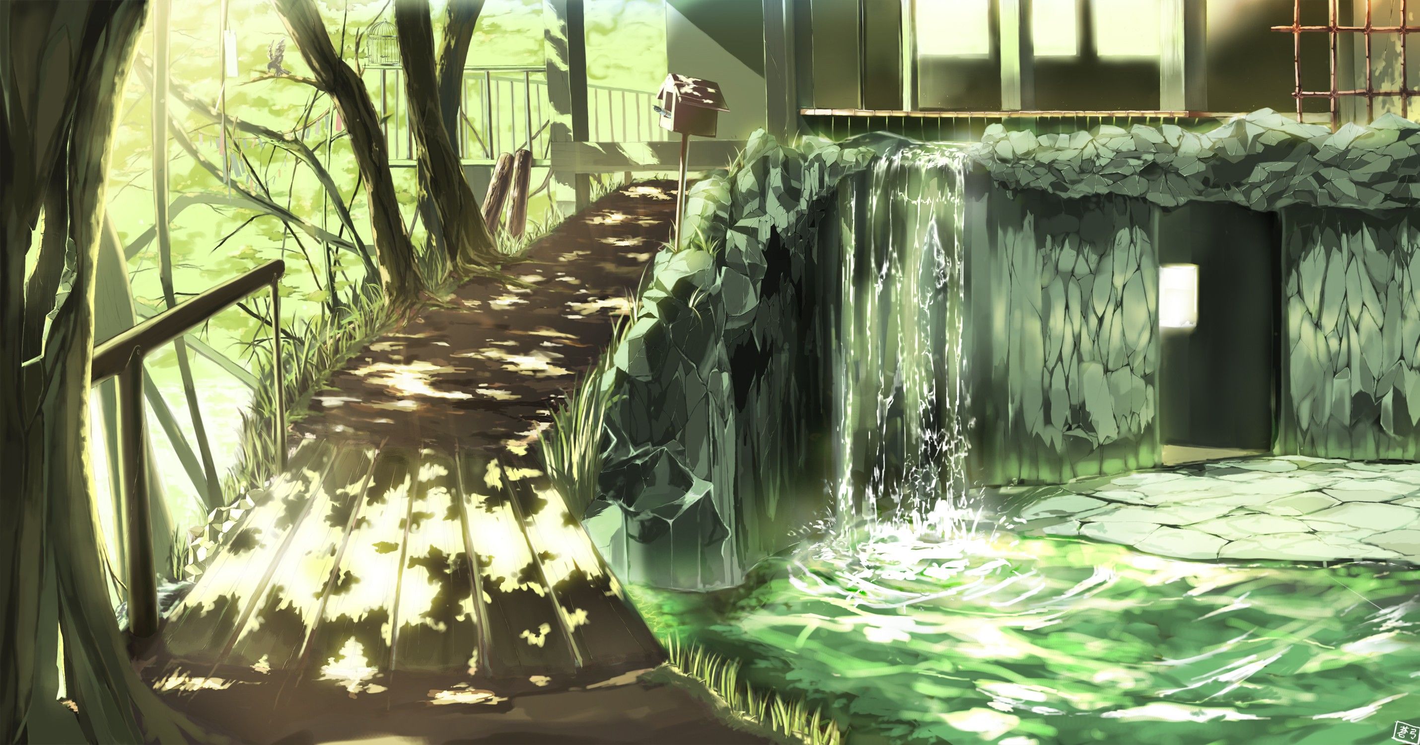 water, houses, Touhou, anime wallpaper