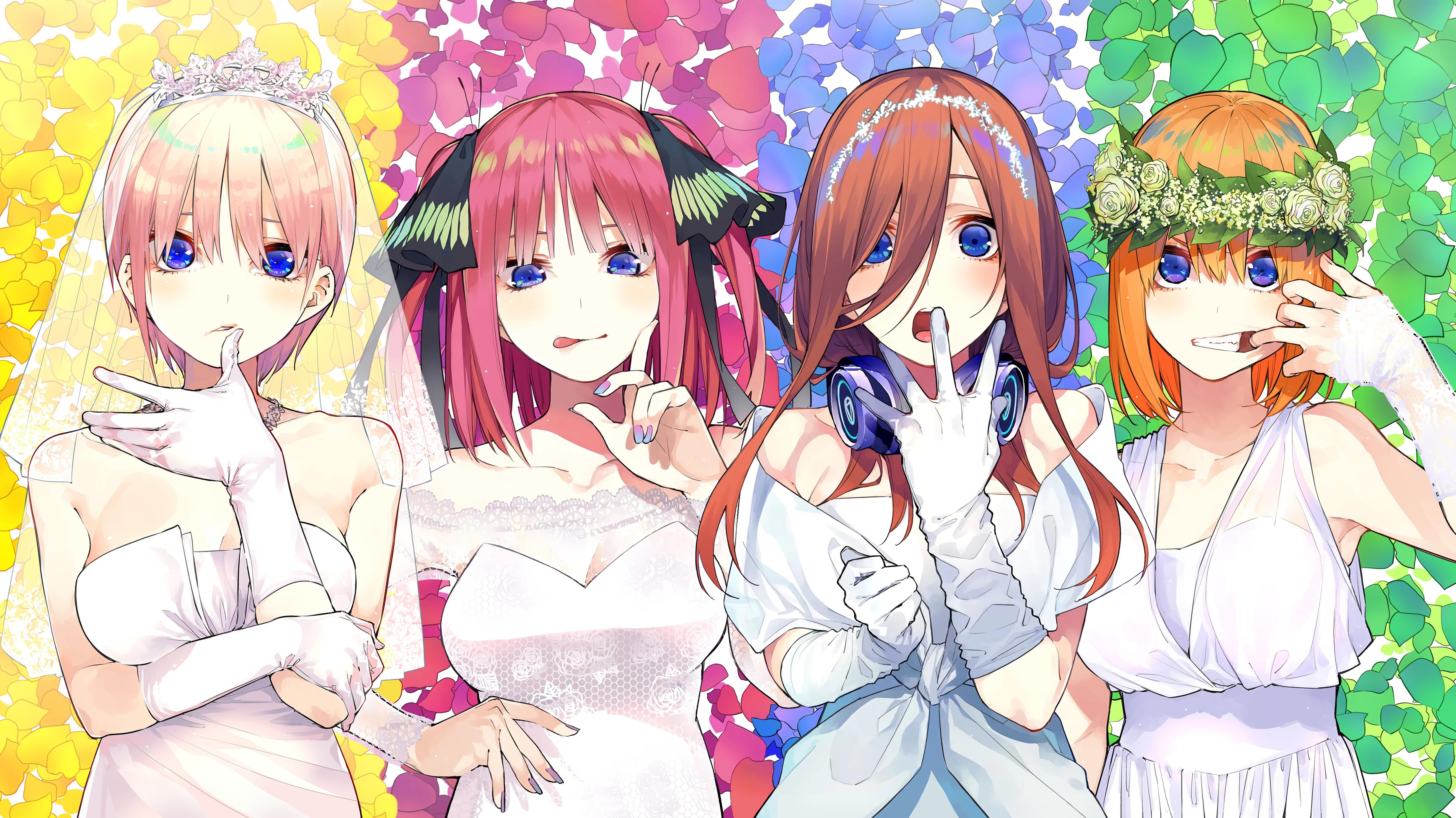 I made the new wallpapers of the quintuplets as brides mixing the four cove...