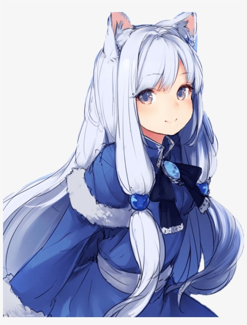 anime wolf girl with white hair