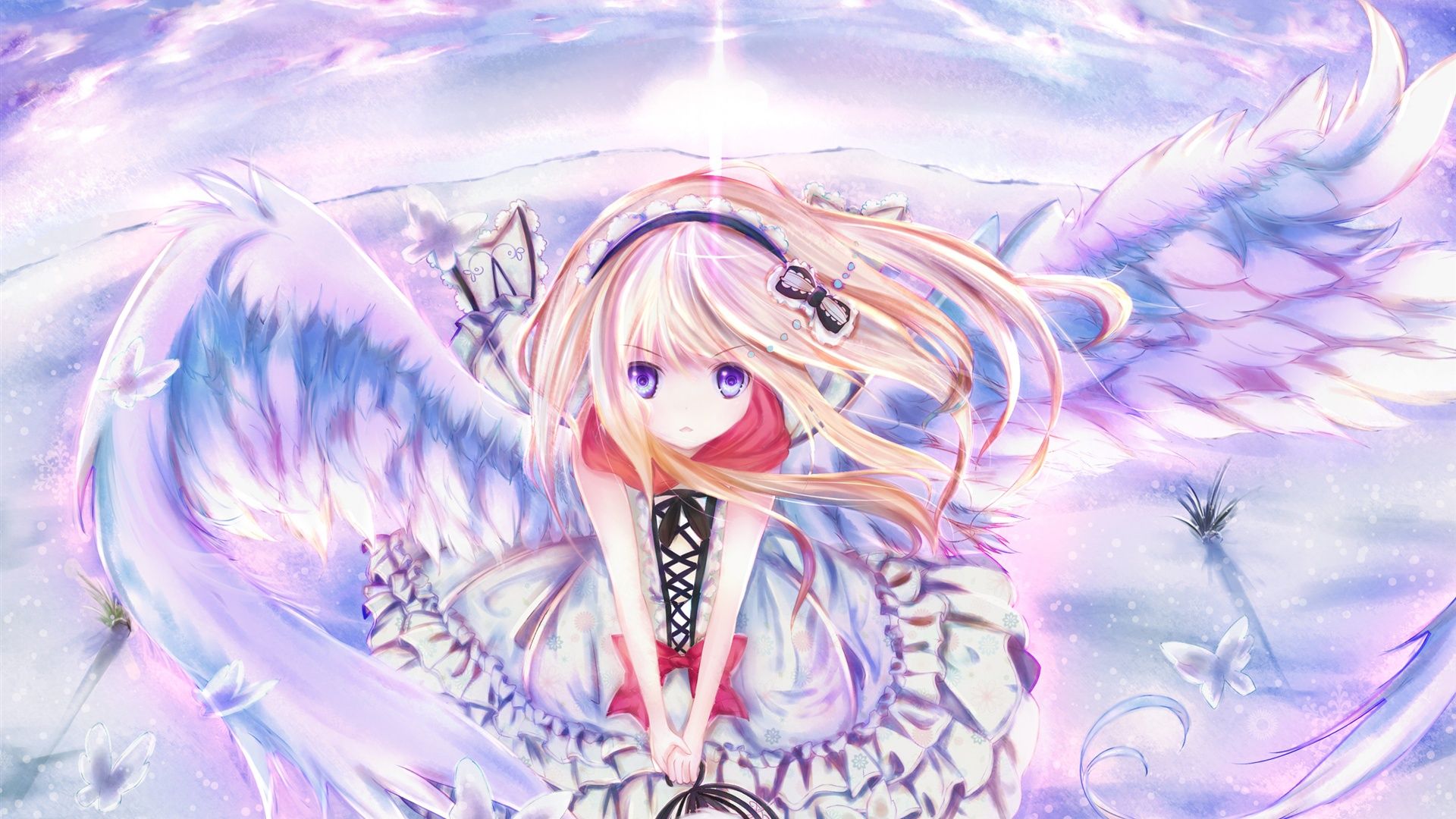 Wallpaper Anime girl wings, sky, flying, butterfly hairpin 2560x1600 HD Picture, Image