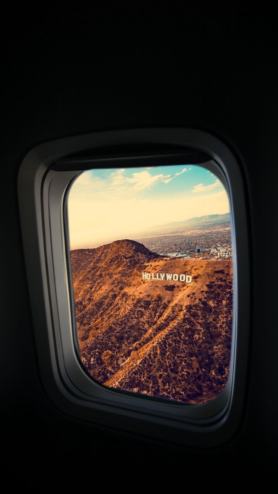 Download Wallpaper 938x1668 Porthole, Window, Plane, Flight, Hollywood Sign, Los Angeles, United States Iphone 8 7 6s 6 For Parallax HD Background