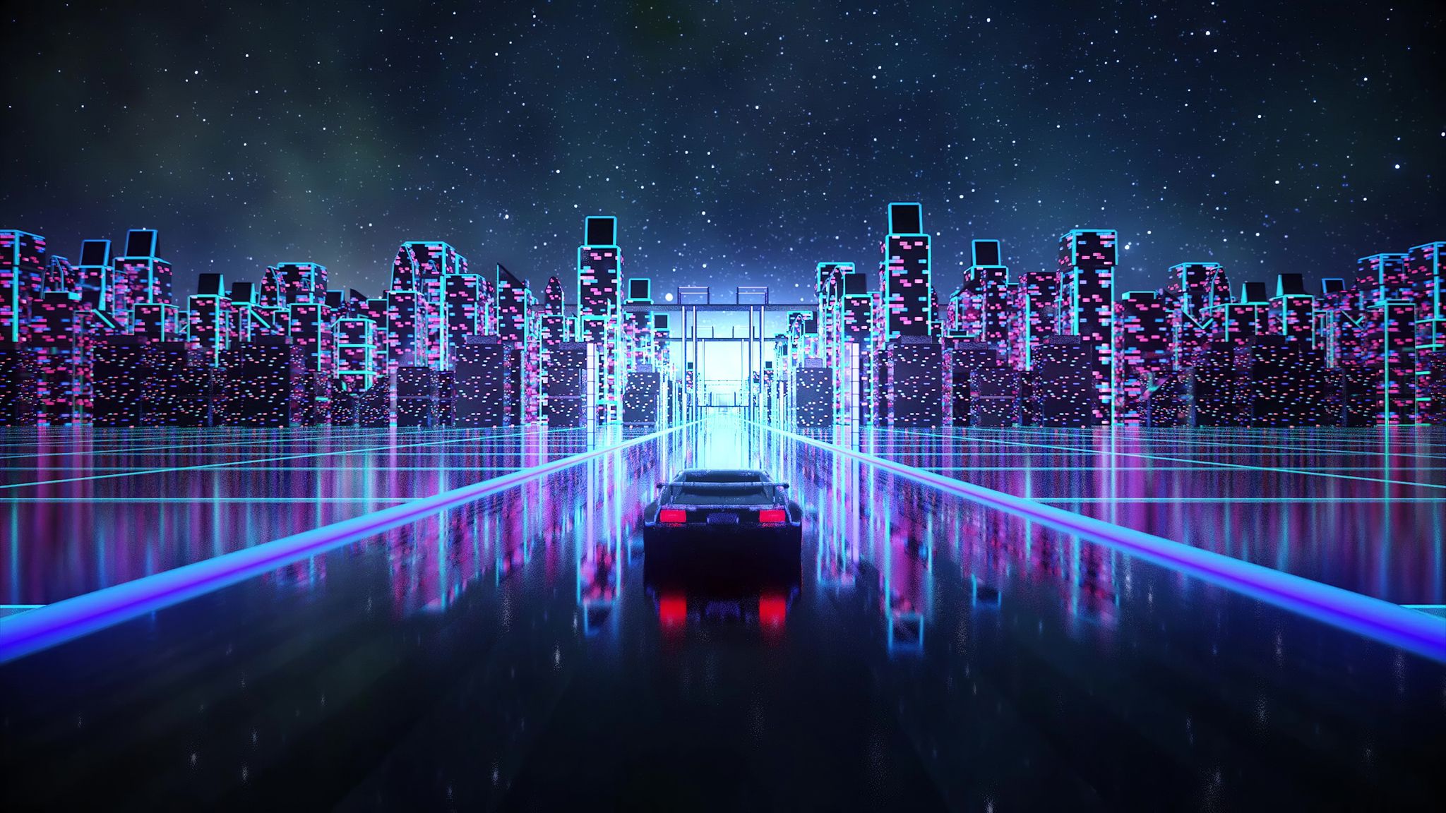 Cyber Outrun Vaporwave Synth Retro Car 4k 2048x1152 Resolution HD 4k Wallpaper, Image, Background, Photo and Picture
