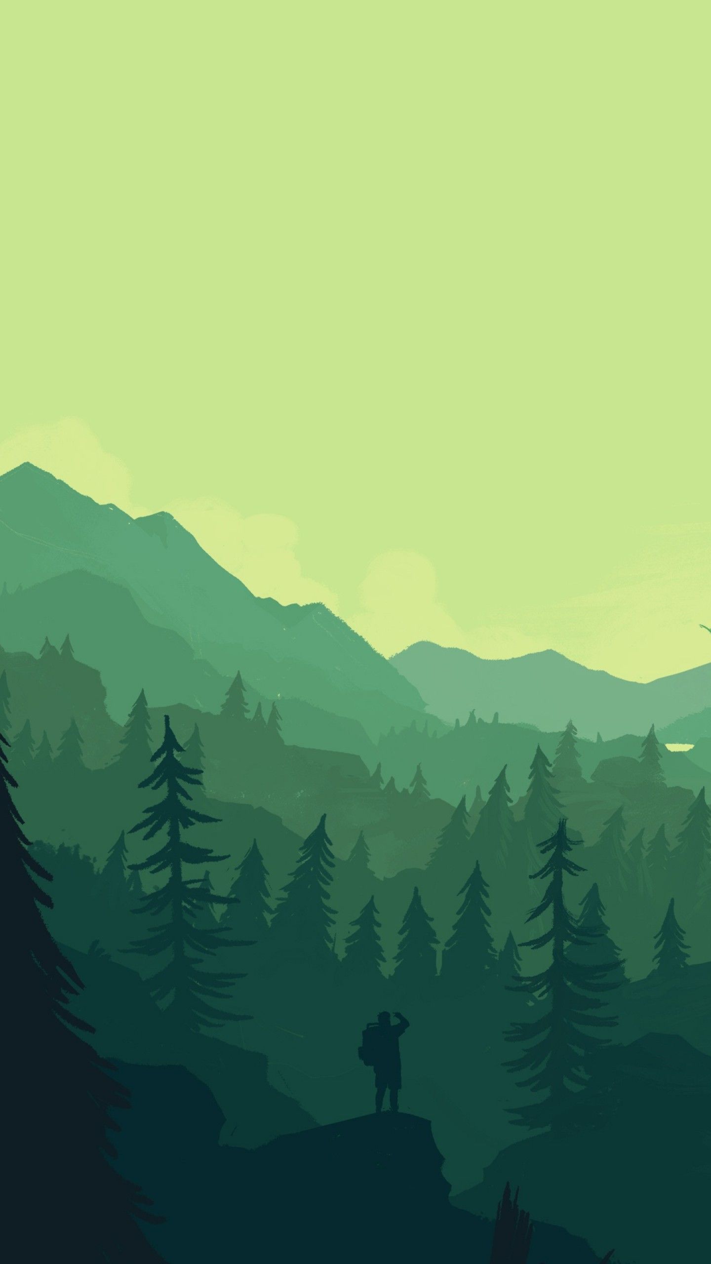 Wallpaper Firewatch, Green, Forest, Mountains, Minimal, 4K, Creative Graphics,. Wallpaper for iPhone, Android, Mobile and Desktop