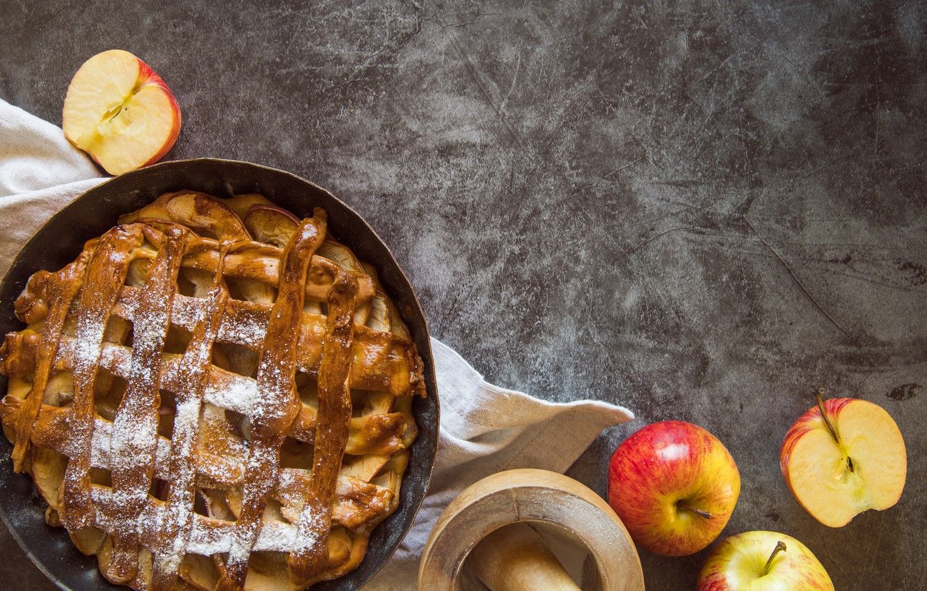 Wallpaper autumn, apples, pie, cakes, flour, Apple pie image for desktop, section еда