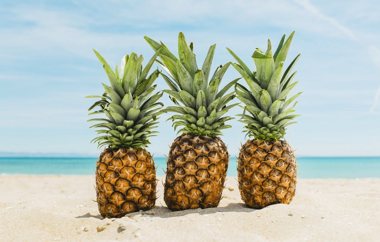 Wallpaper sand, sea, beach, summer, stay, summer, pineapple, beach, sea, sand, pineapple, vacation image for desktop, section еда