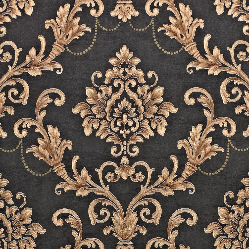 Nice Houzz Damask Wallpaper Gold Black Victorian Embossed Non Woven Wall Paper For Living Room, Bedroom, Bathroom, Wallpaper