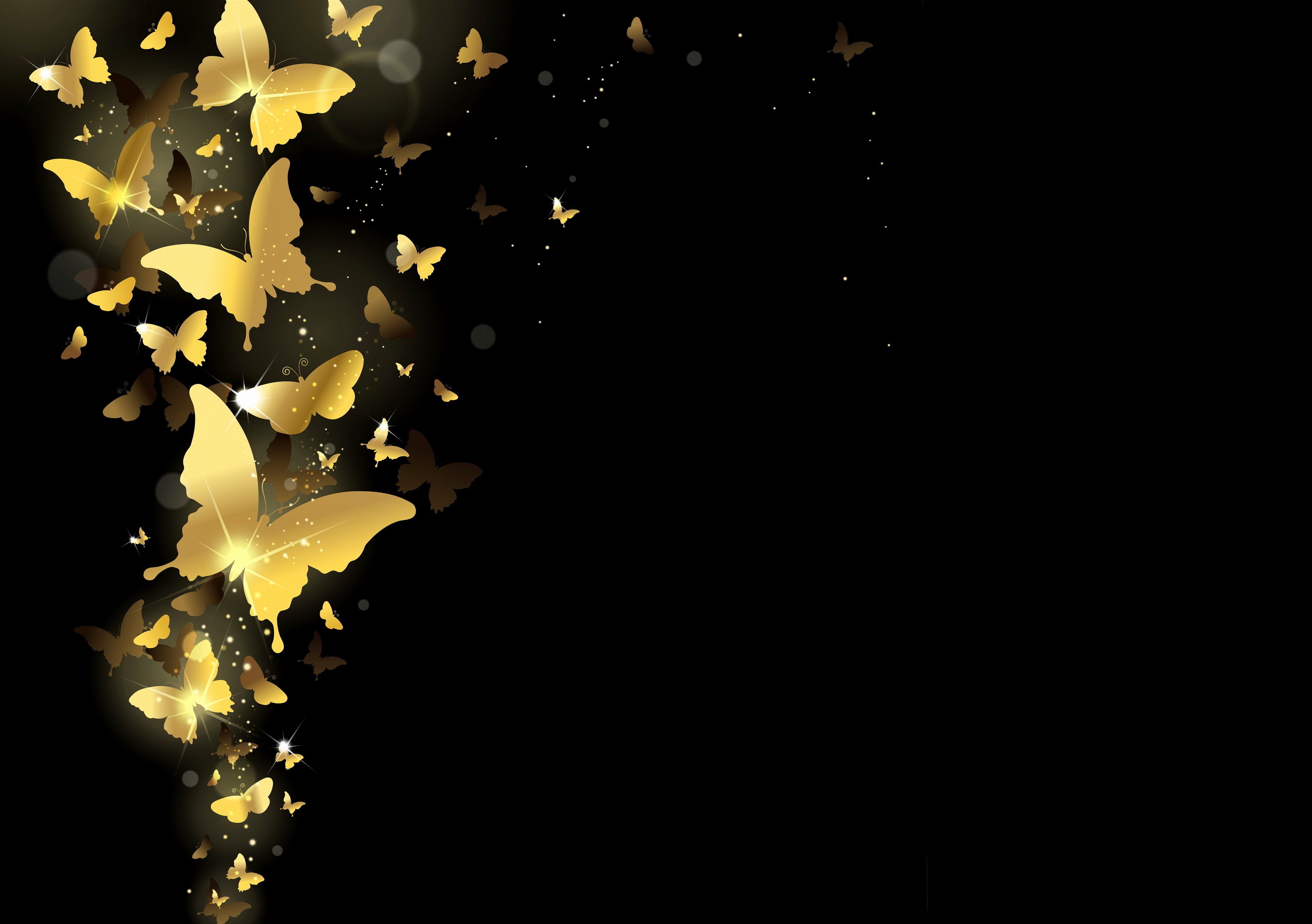 DESEMBARALHE: Black Wallpaper Gold Butterflies