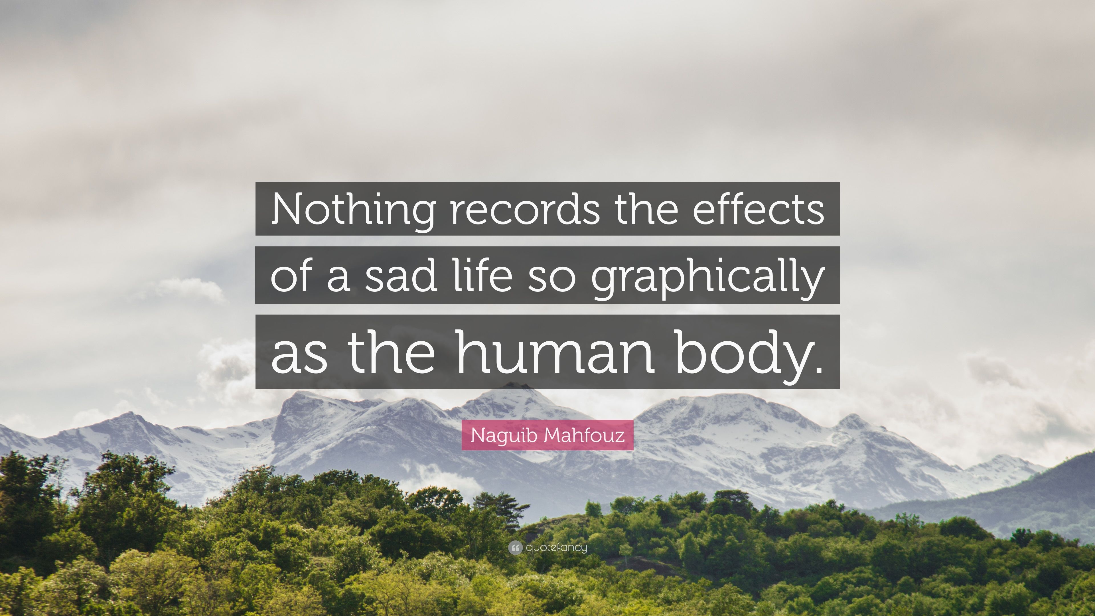 Naguib Mahfouz Quote: “Nothing records the effects of a sad life so graphically as the human body.” (10 wallpaper)