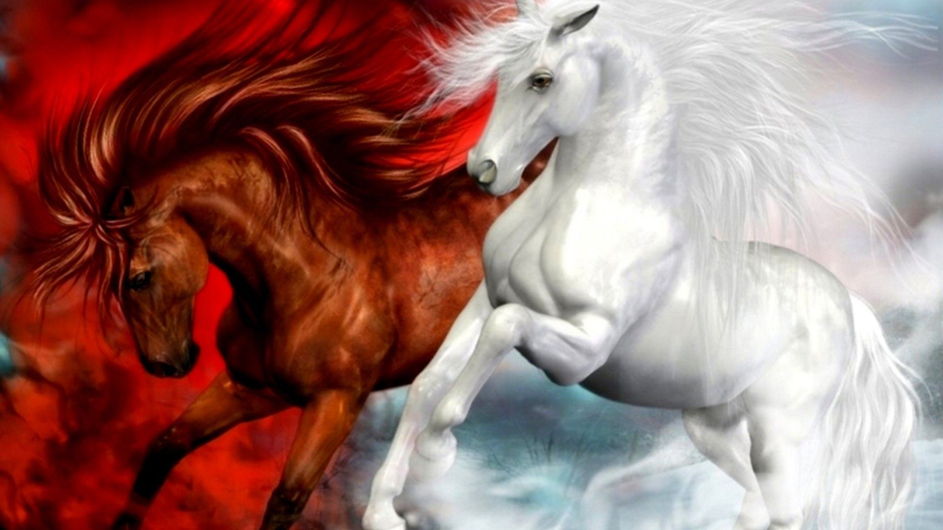 Horses Splendid White And Red Horse Fantasy Art HD Wallpaper, Wallpaper13.com