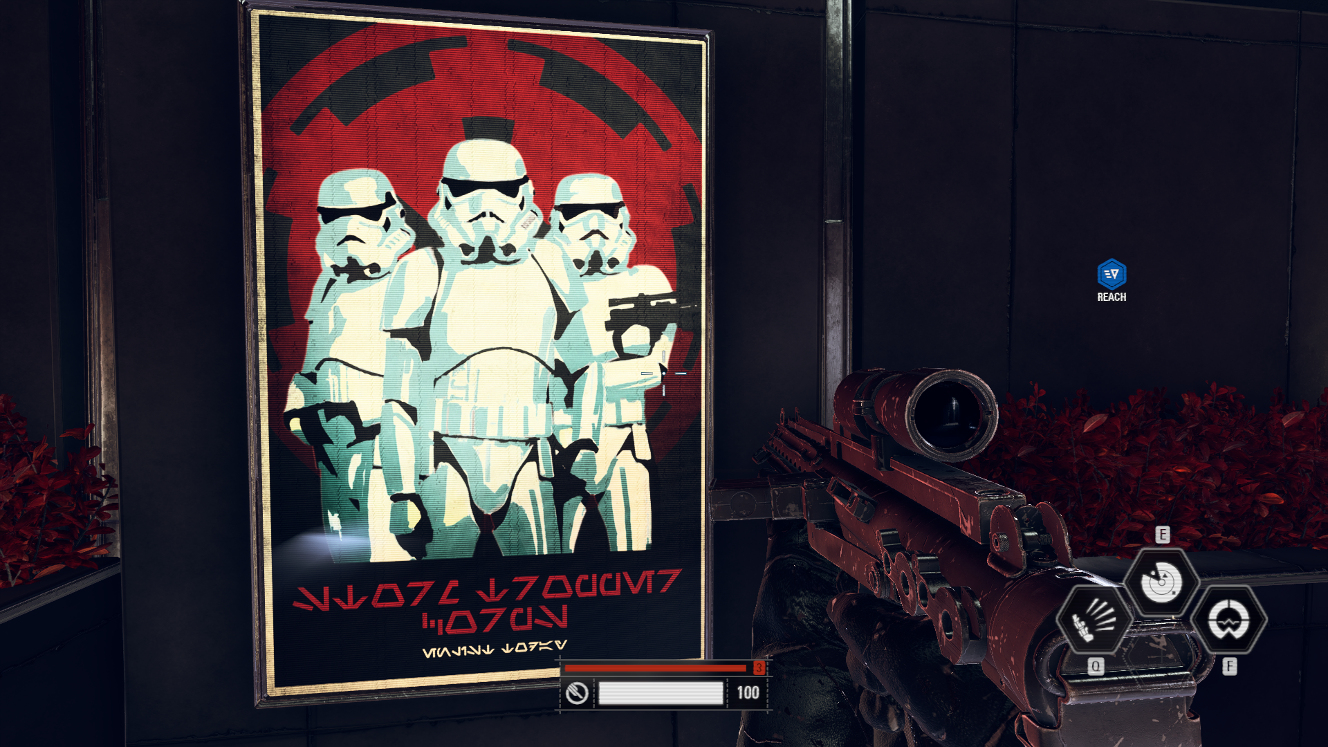 This Stormtrooper Corps propaganda in the Campaign misspelled Stormtrooper as Stormtropper in Aurebesh. This game is literally unplayable!